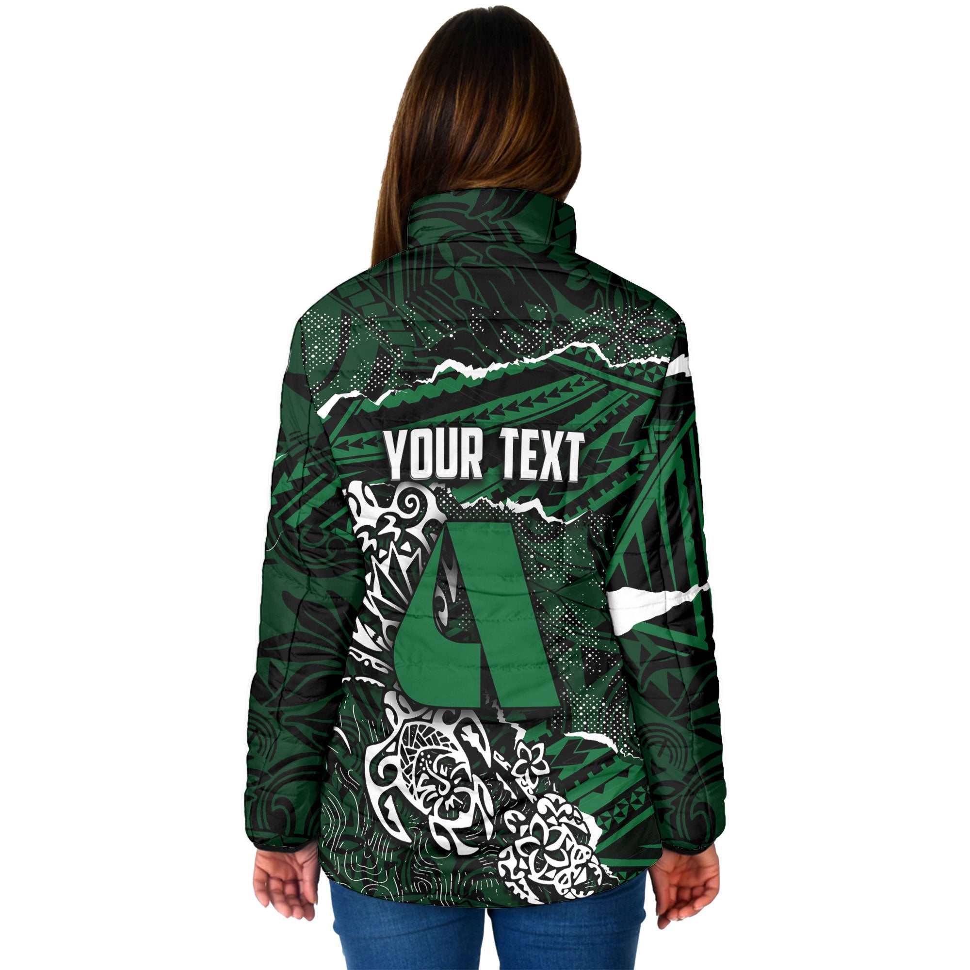 Hawaii Aiea High School Custom Women Padded Jacket Polynesian Turtle Style