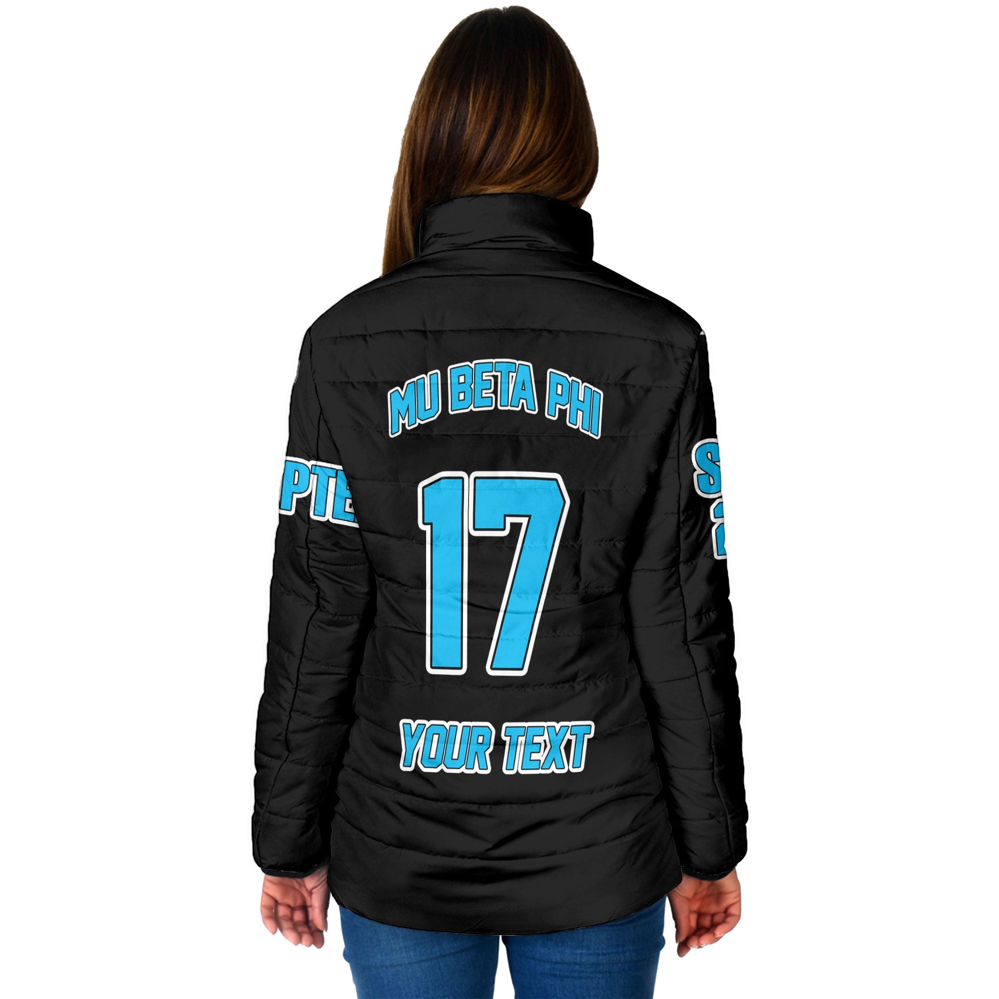 Fraternity Jacket - Personalized Mu Beta Phi Women Padded Jacket Original Dark Style