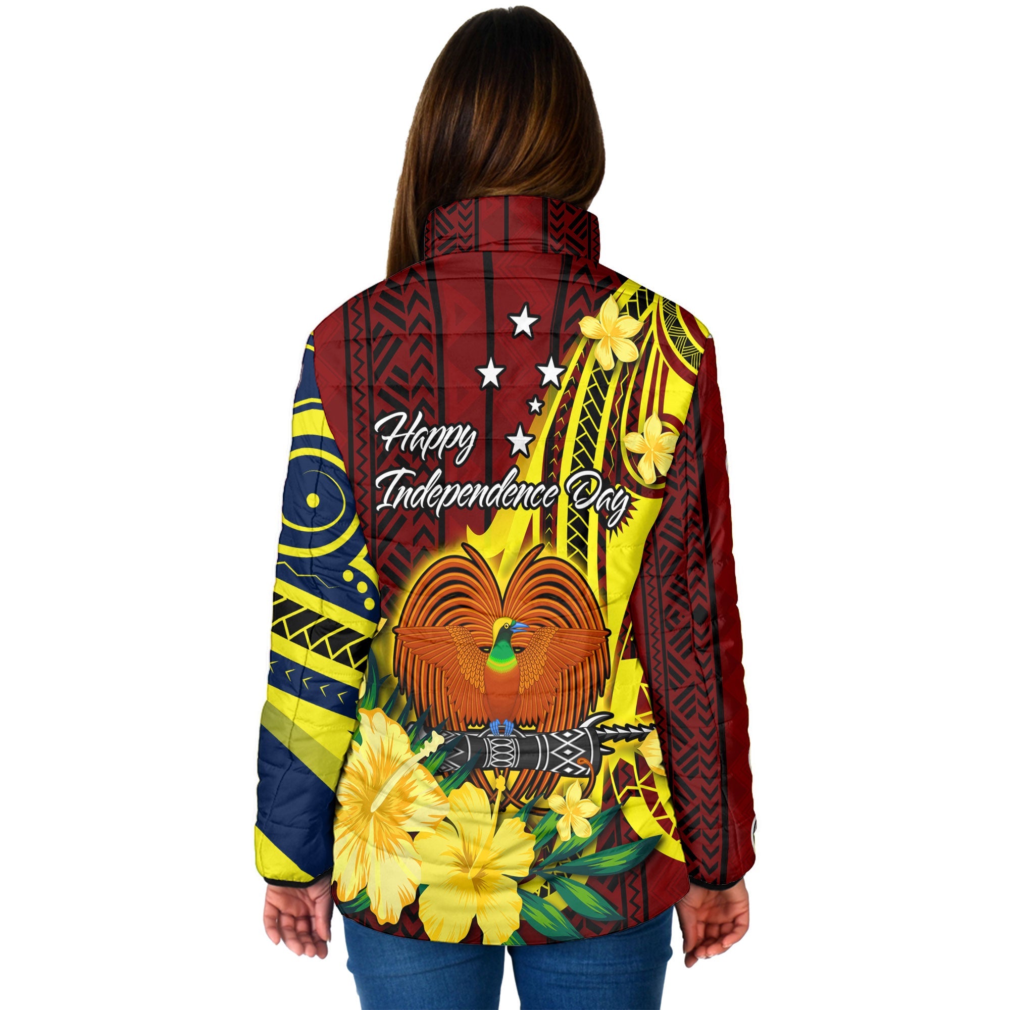 Custom Papua New Guinea Women Padded Jacket Polynesian PNG Bird Independence Day - LH1