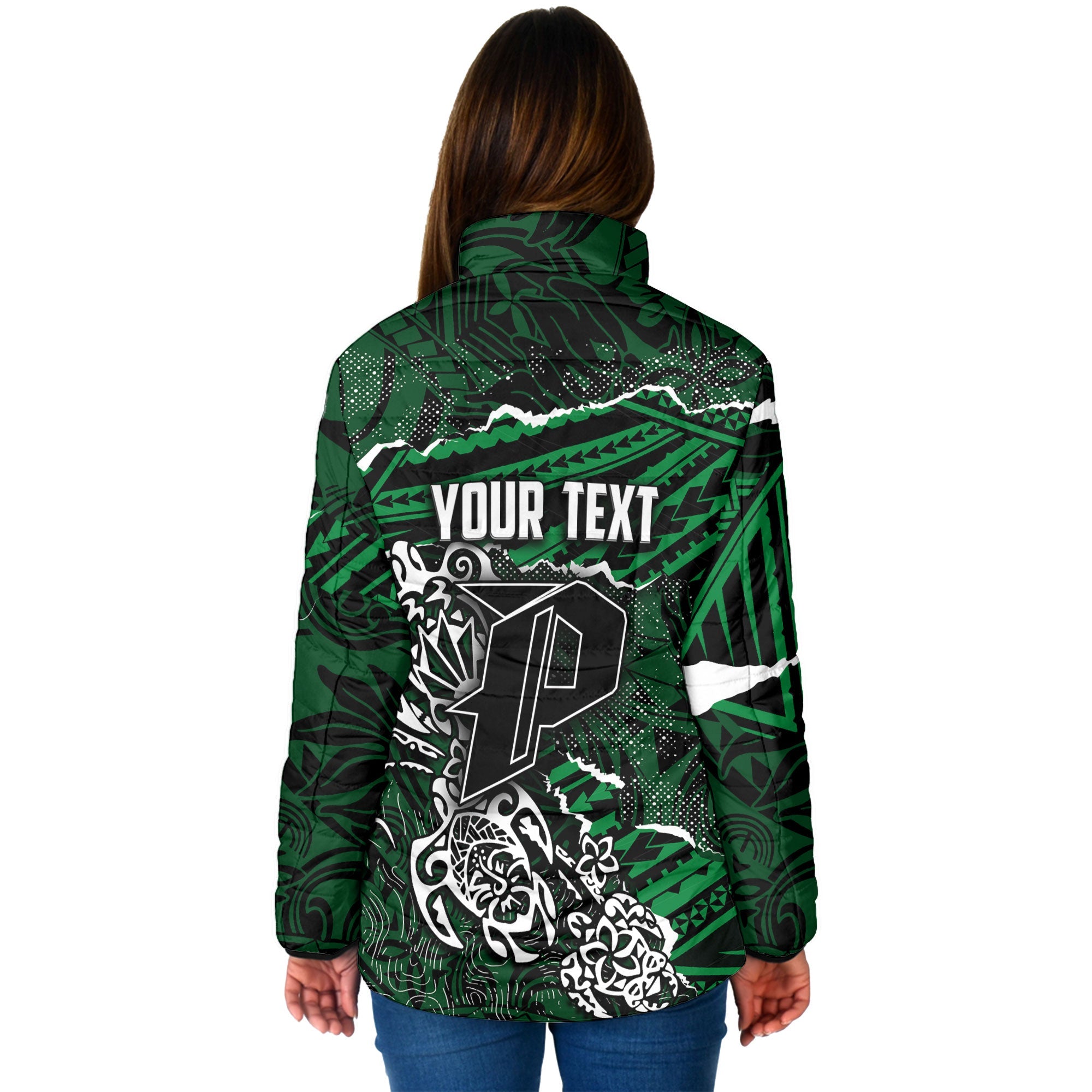 Hawaii Pahoa High & Intermediate School Custom Women Padded Jacket Polynesian Turtle Style