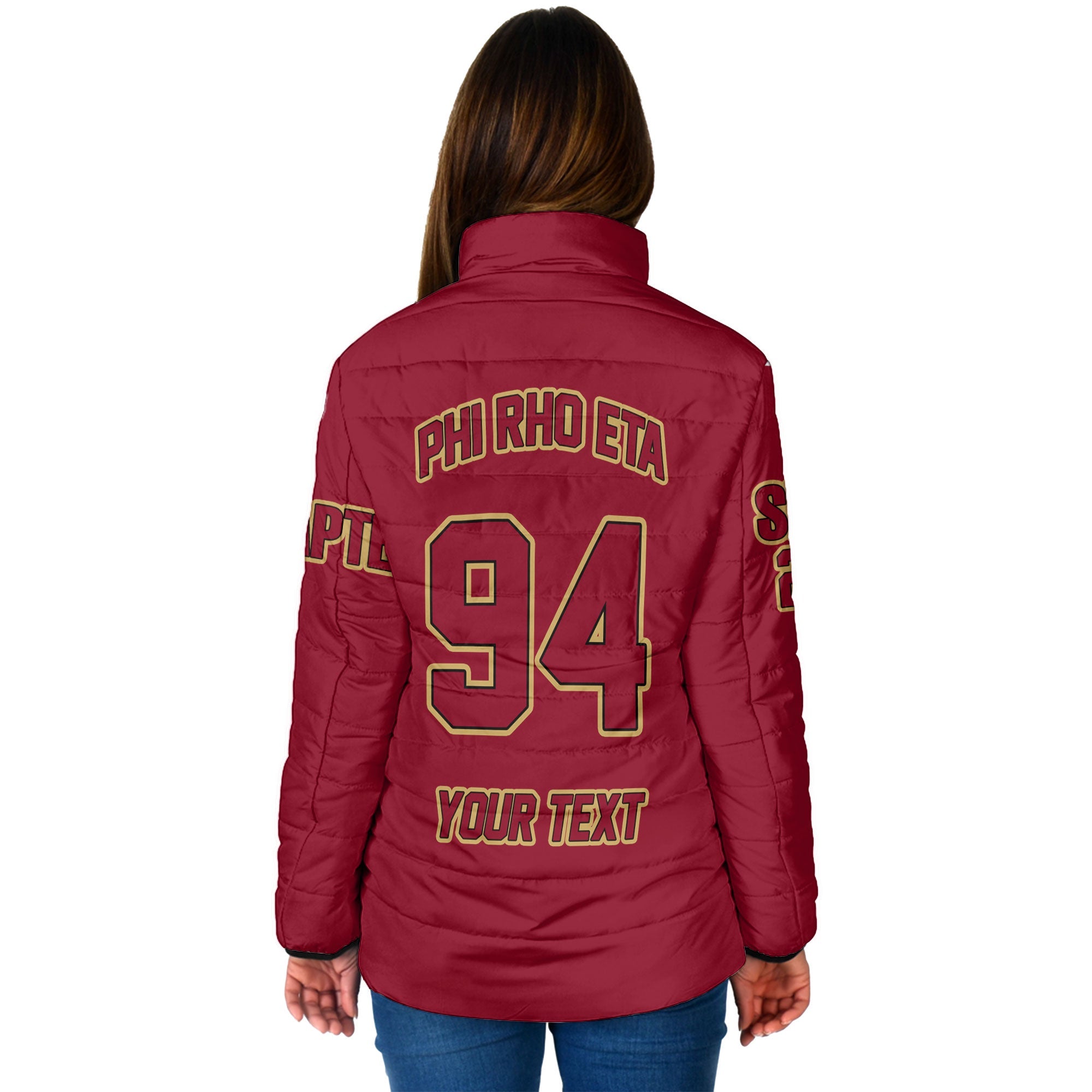 Fraternity Jacket - Personalized Phi Rho Eta Women Padded Jacket Original Maroon Style