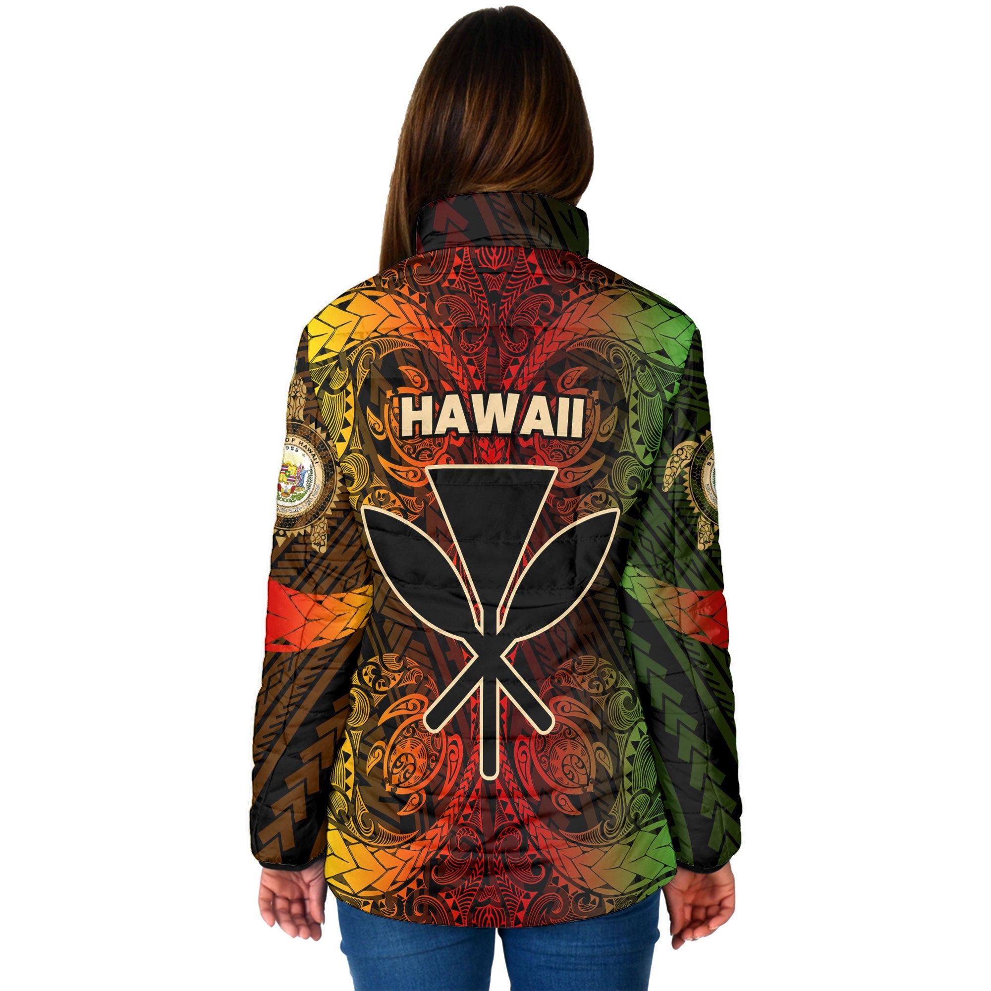 Kanaka Maoli Hawaii Women Padded Jacket Reggae Style