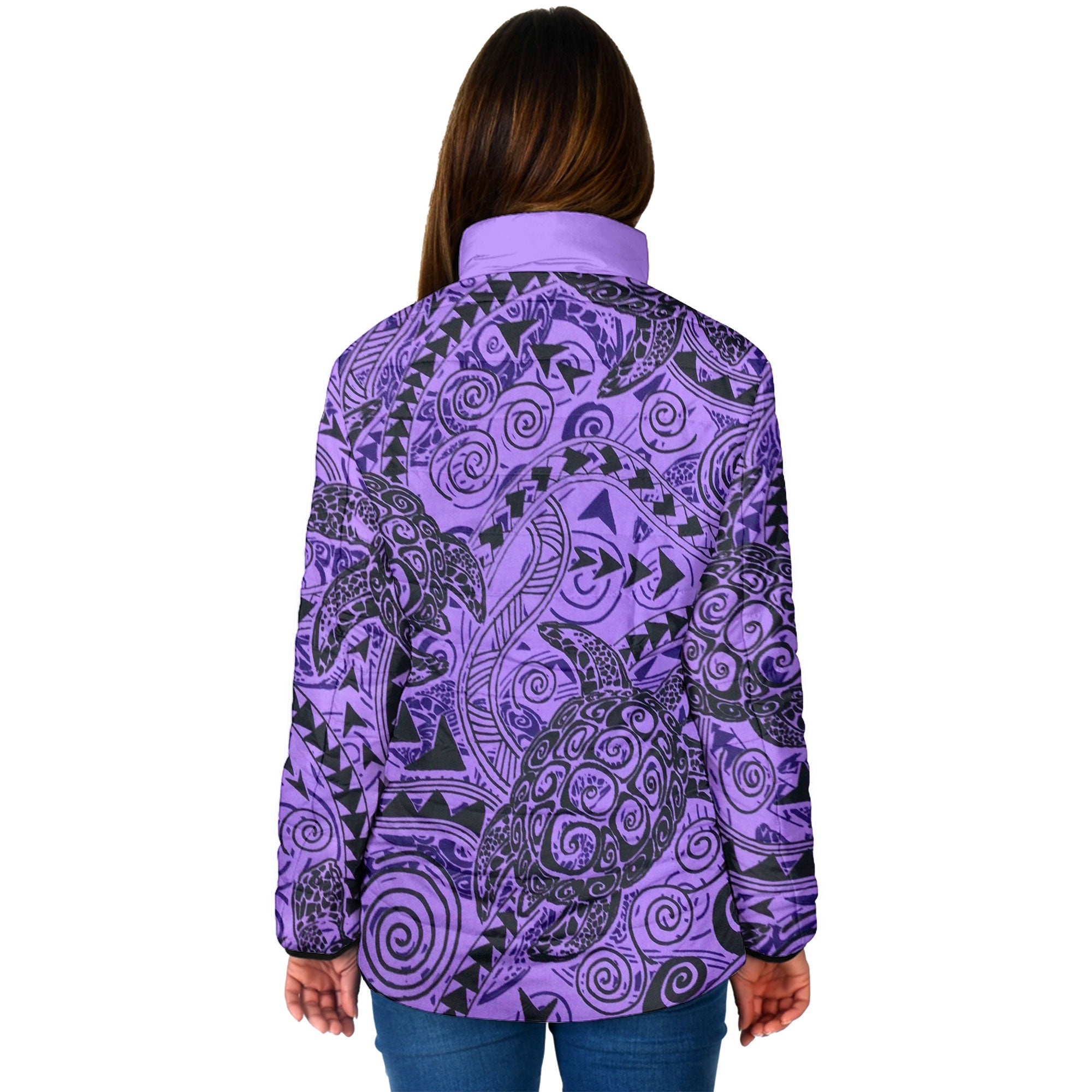 Hawaii Polynesian Turtle Women Padded Jacket Purple Style