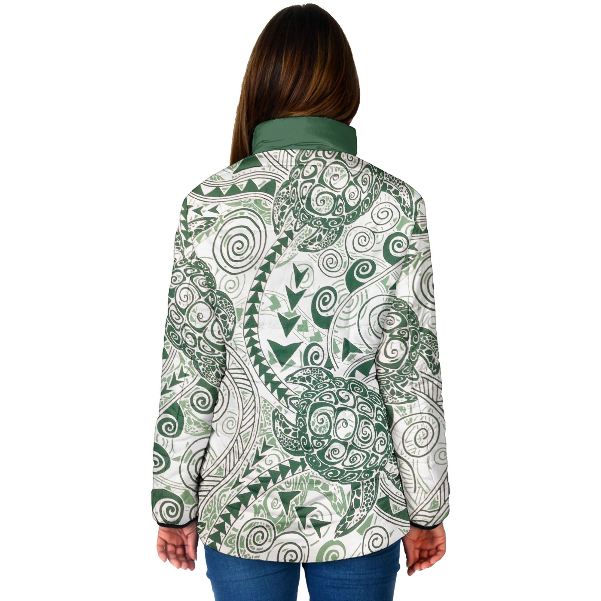 Hawaii Polynesian Turtle Women Padded Jacket Green Style