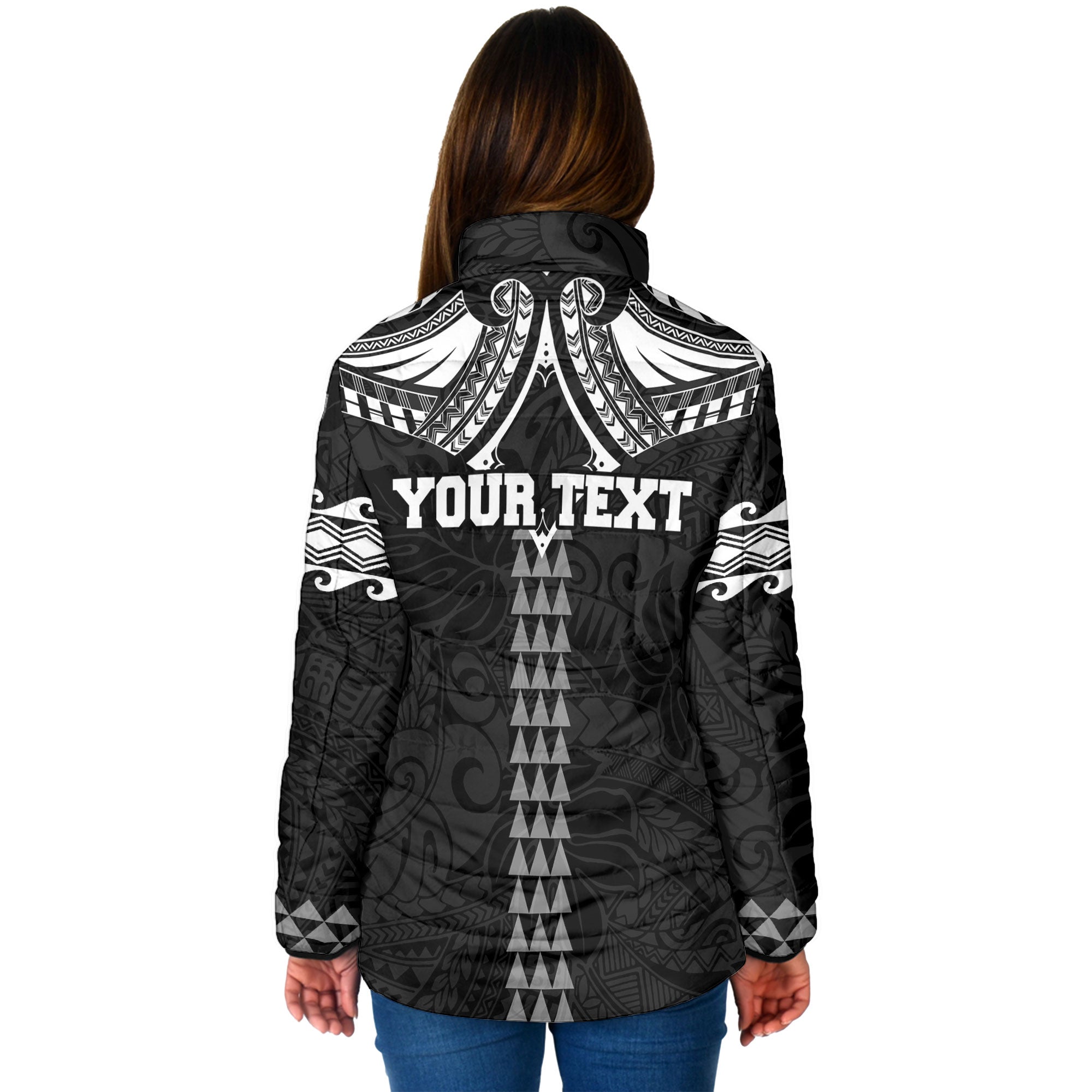 Custom Hawaii Ikaika Warrior Women Padded Jacket Polynesian Tattoo Style