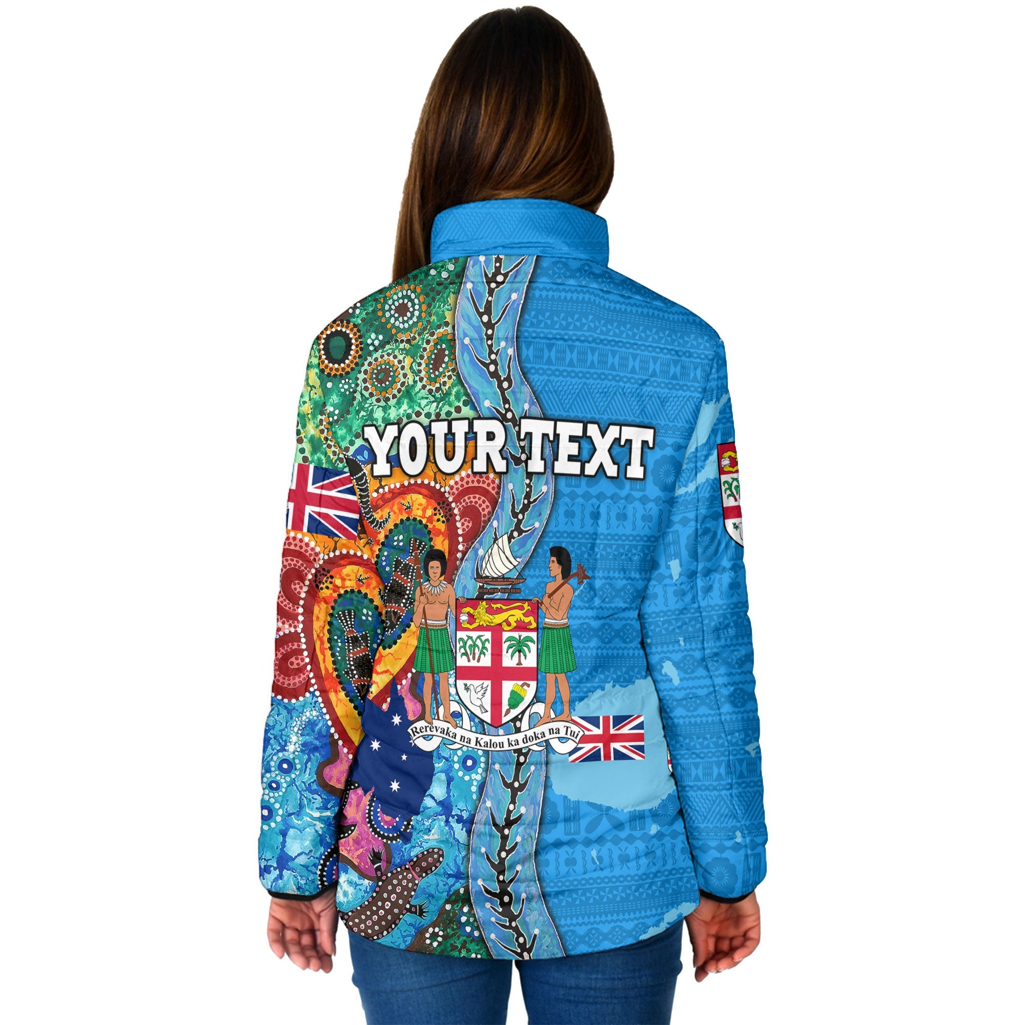 Custom Fiji Tapa & Australia Aboriginal Women Padded Jacket