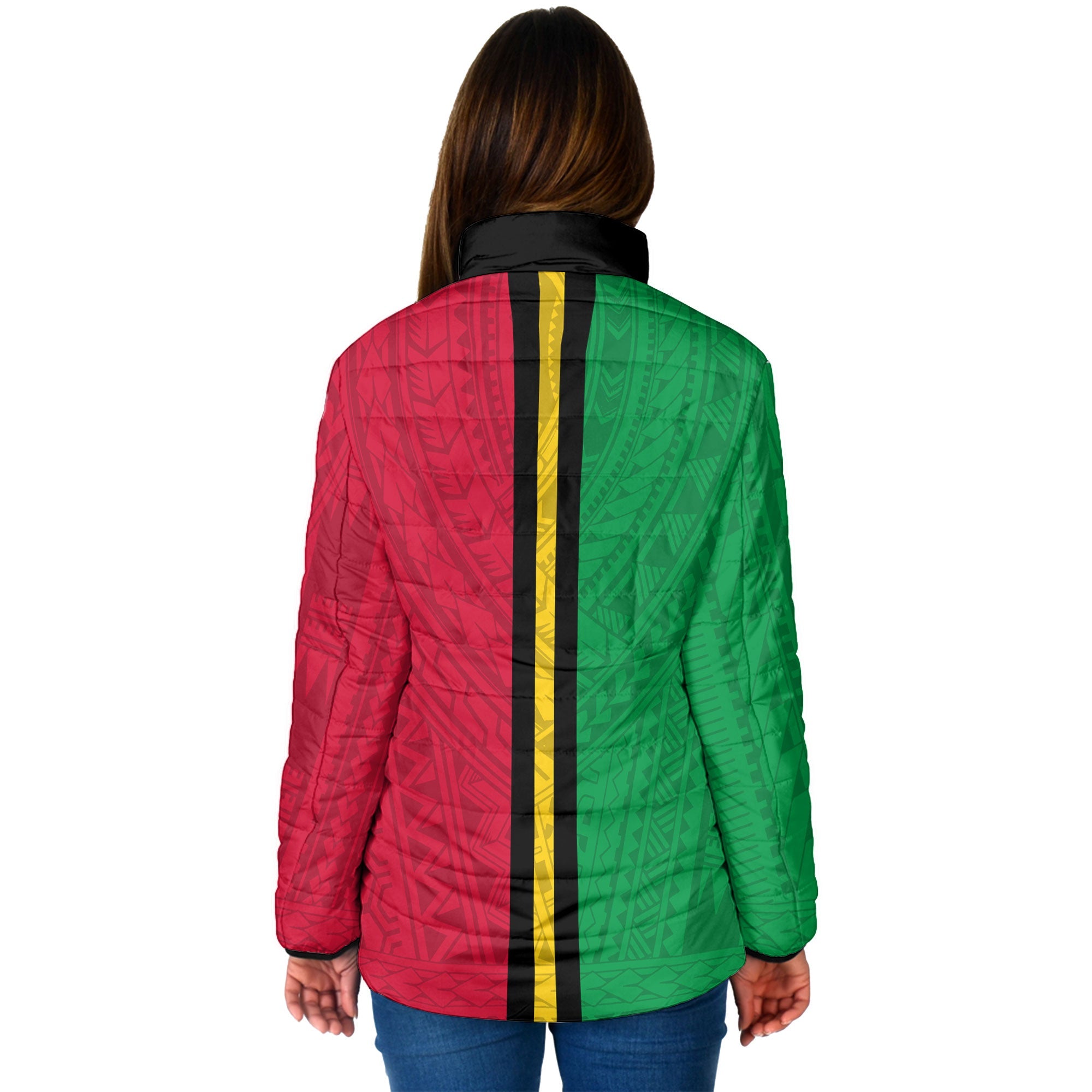 Vanuatu Women Padded Jacket Polynesian Flag Style