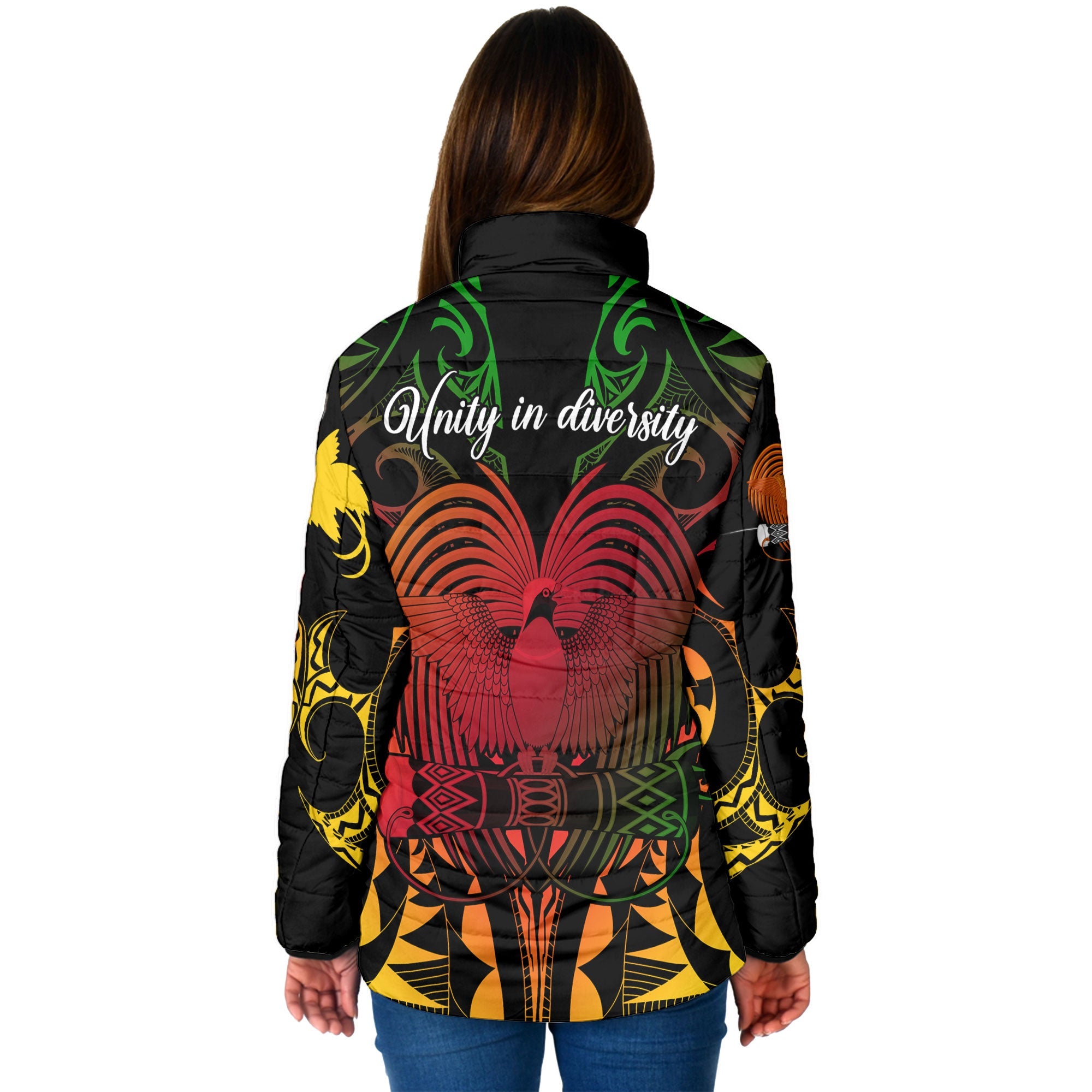 Papua New Guinea Women Padded Jacket Unity In Diversity Motto