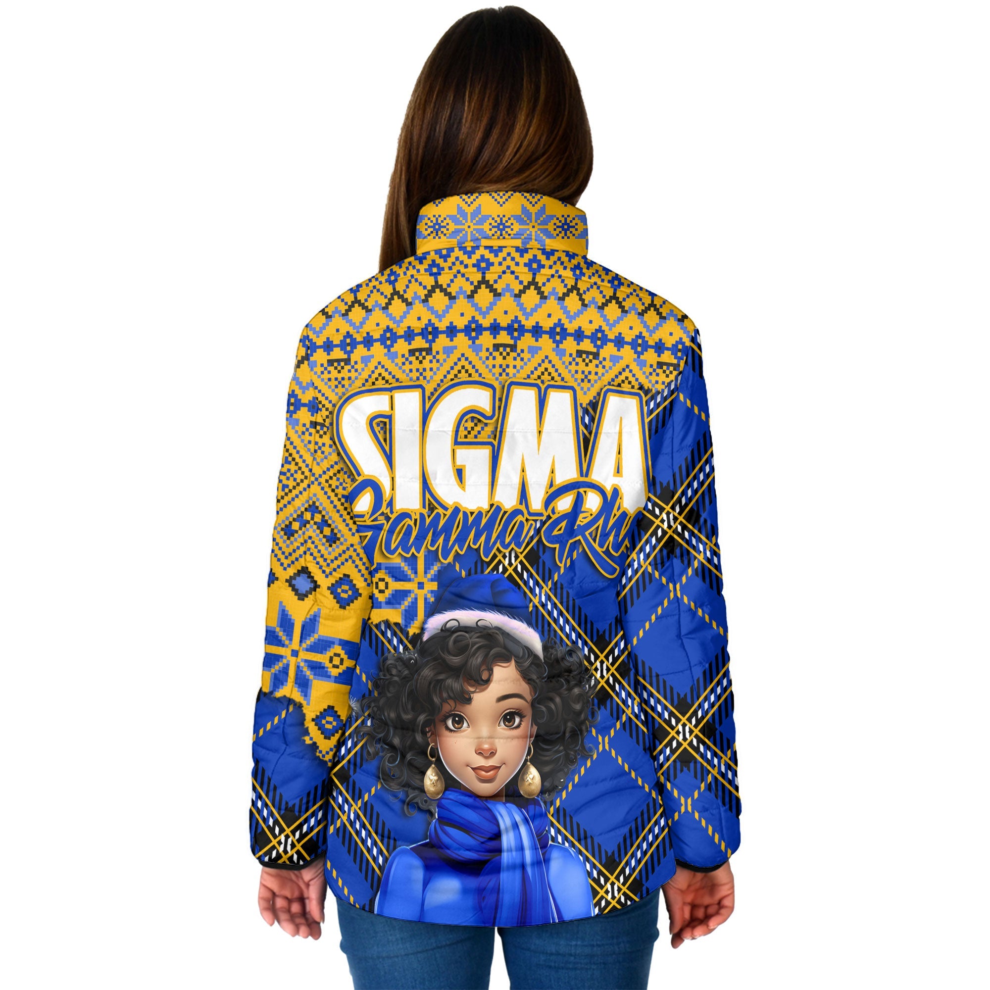 Sorority Jacket - Christmas Sigma Gamma Rho Girl Women Padded Jacket Plaid Background Style