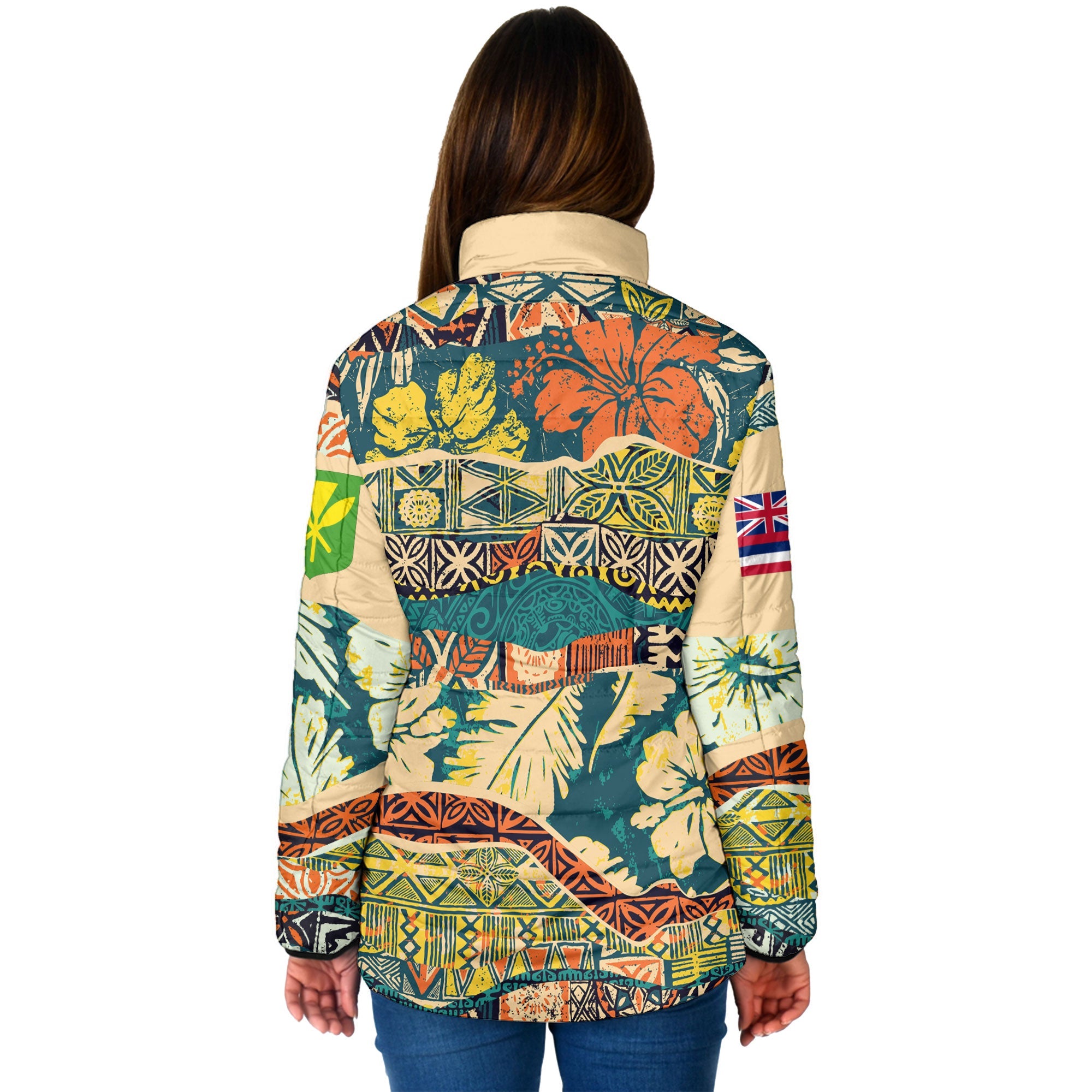 Hawaii Flag Women Padded Jacket Coat Of Arm Style