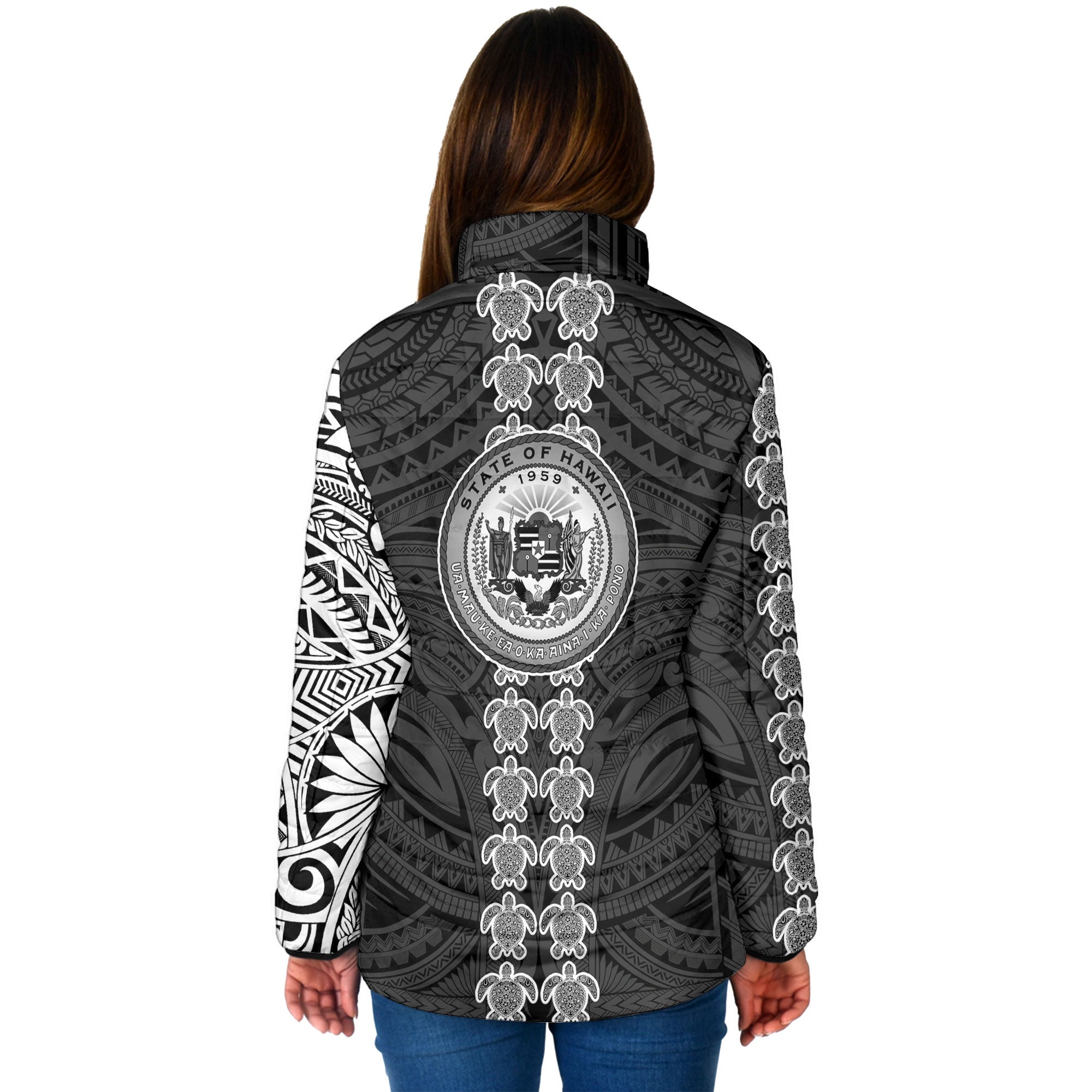 Hawaii Seal Polynesian Turtle Line Women Padded Jacket