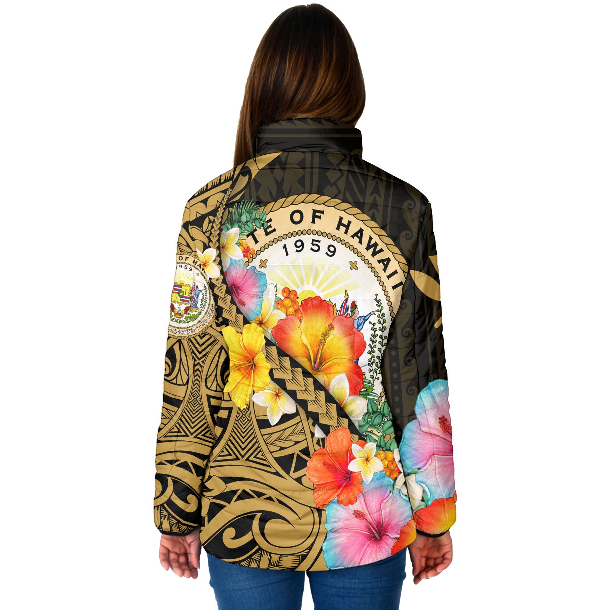 Hawaii Day King Kamehameha Women Padded Jacket