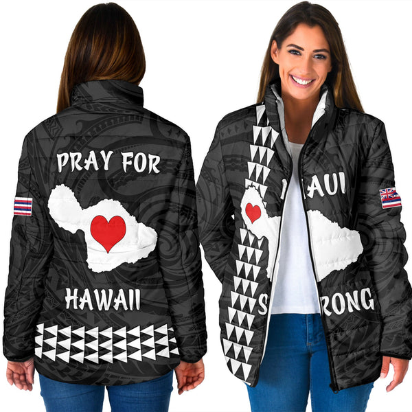 Pray For Hawaii Women Padded Jacket Polynesian Maui Be Strong - LH1