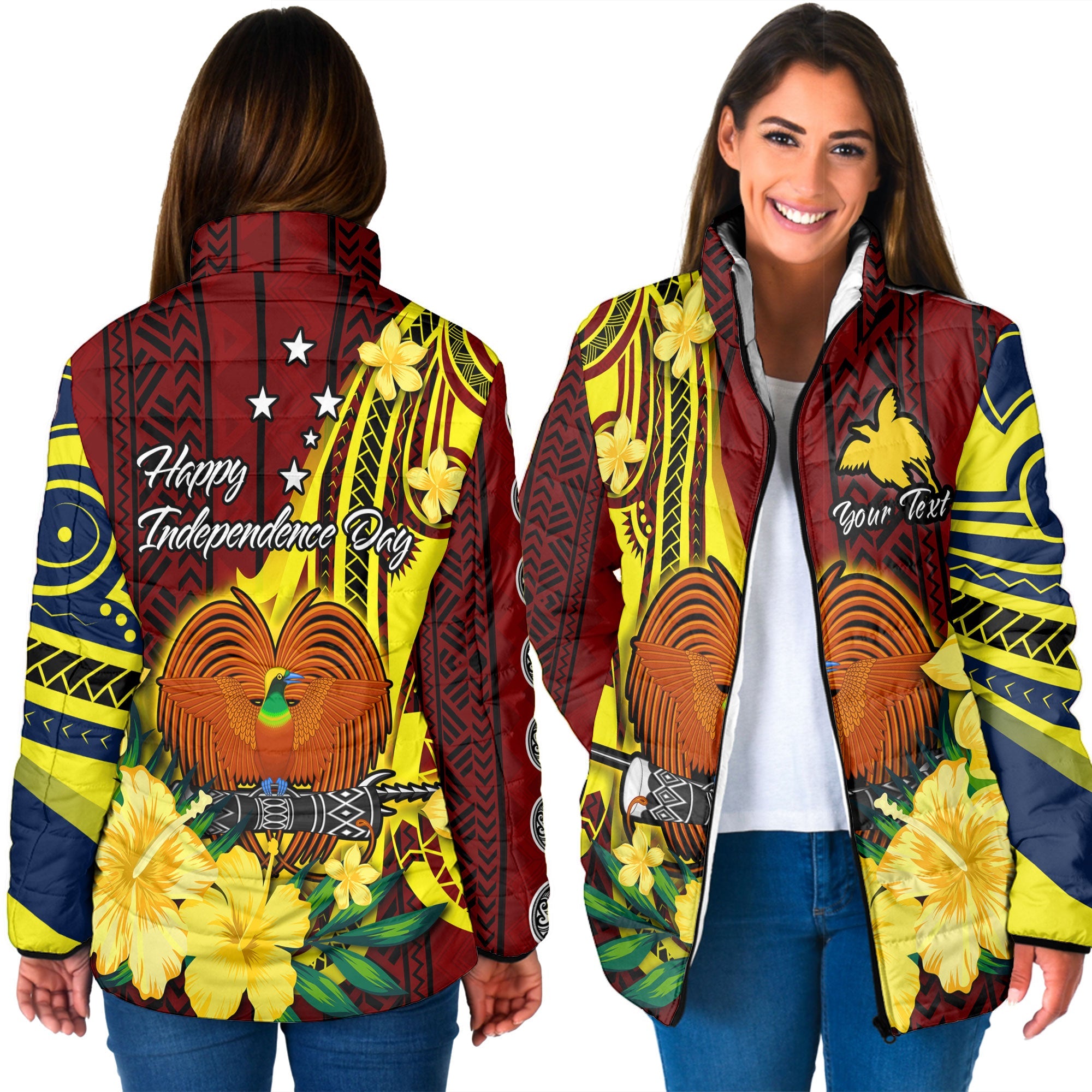 Custom Papua New Guinea Women Padded Jacket Polynesian PNG Bird Independence Day - LH1