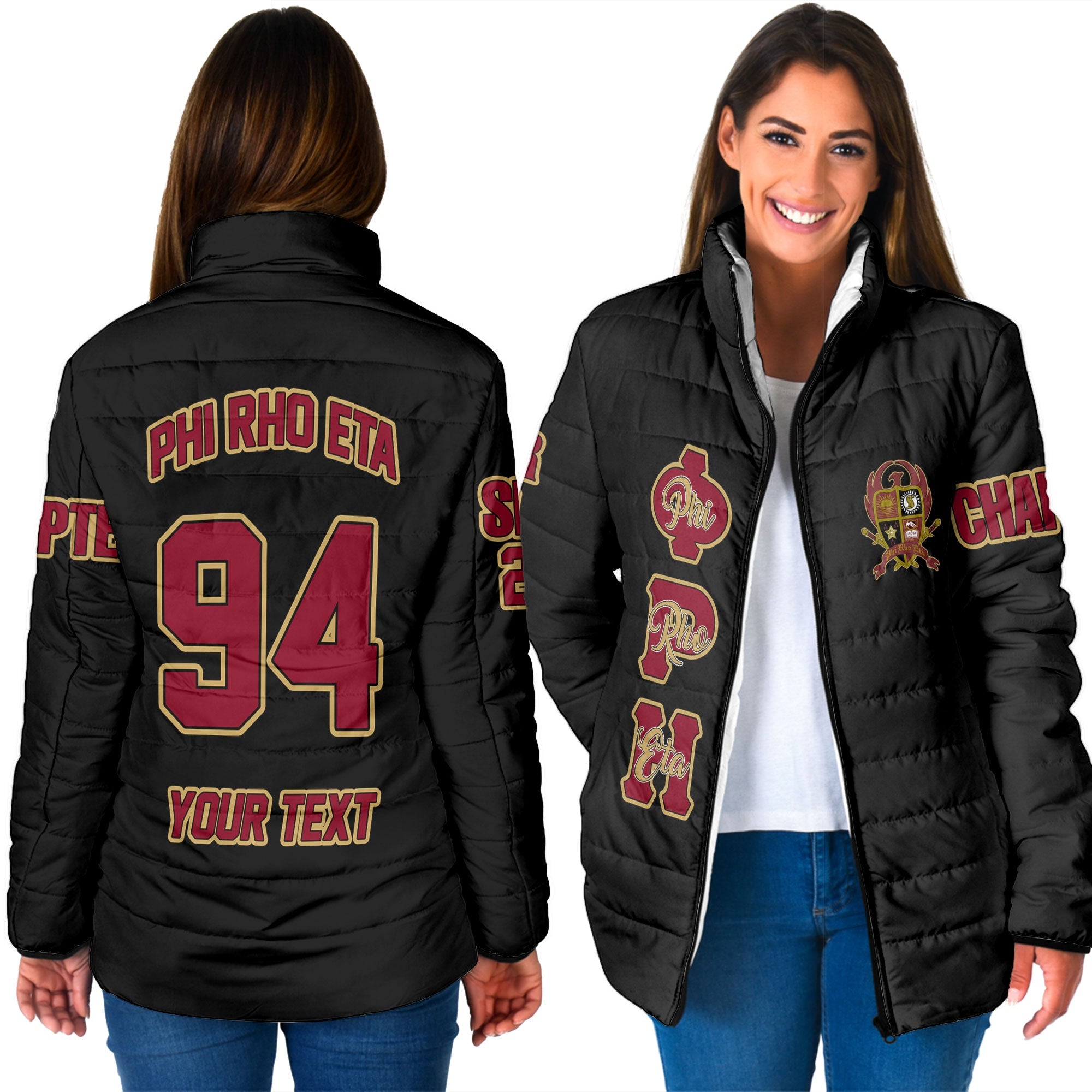 Fraternity Jacket - Personalized Phi Rho Eta Women Padded Jacket Original Dark Style