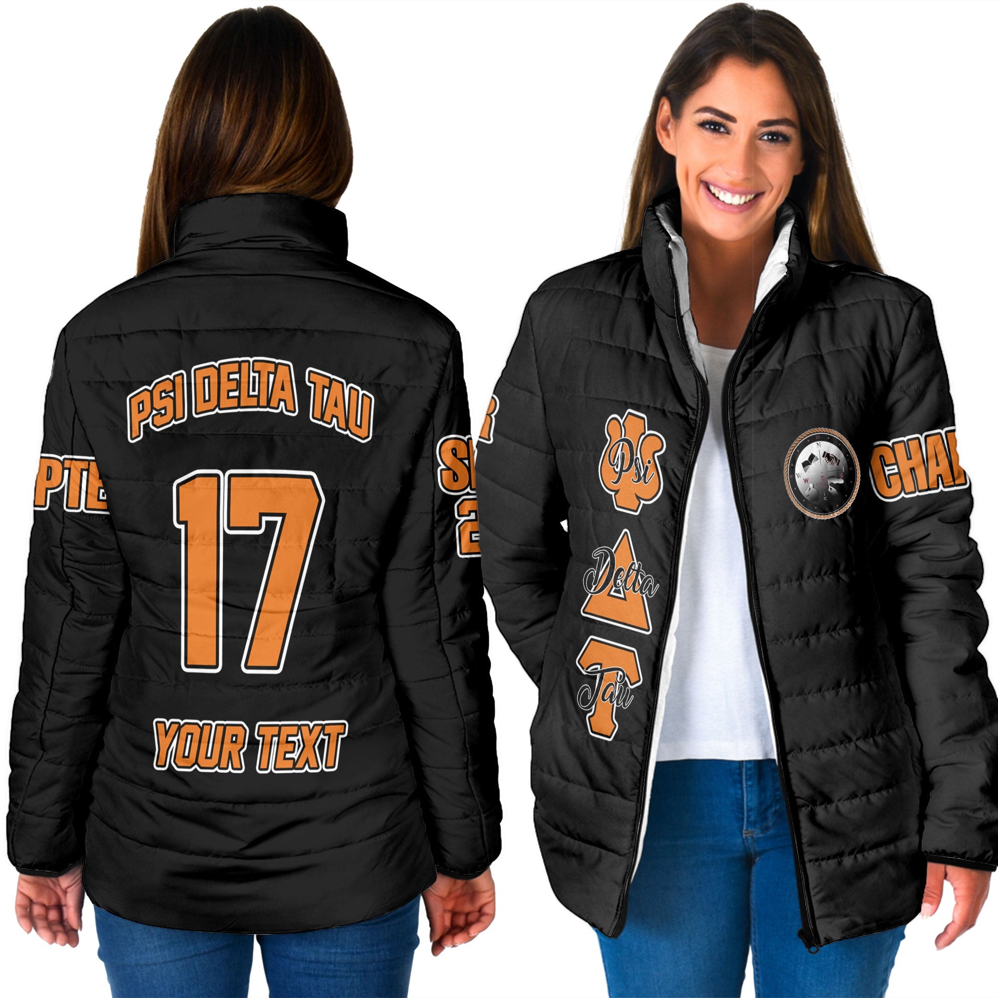 Fraternity Jacket - Personalized Psi Delta Tau Women Padded Jacket Original Dark Style