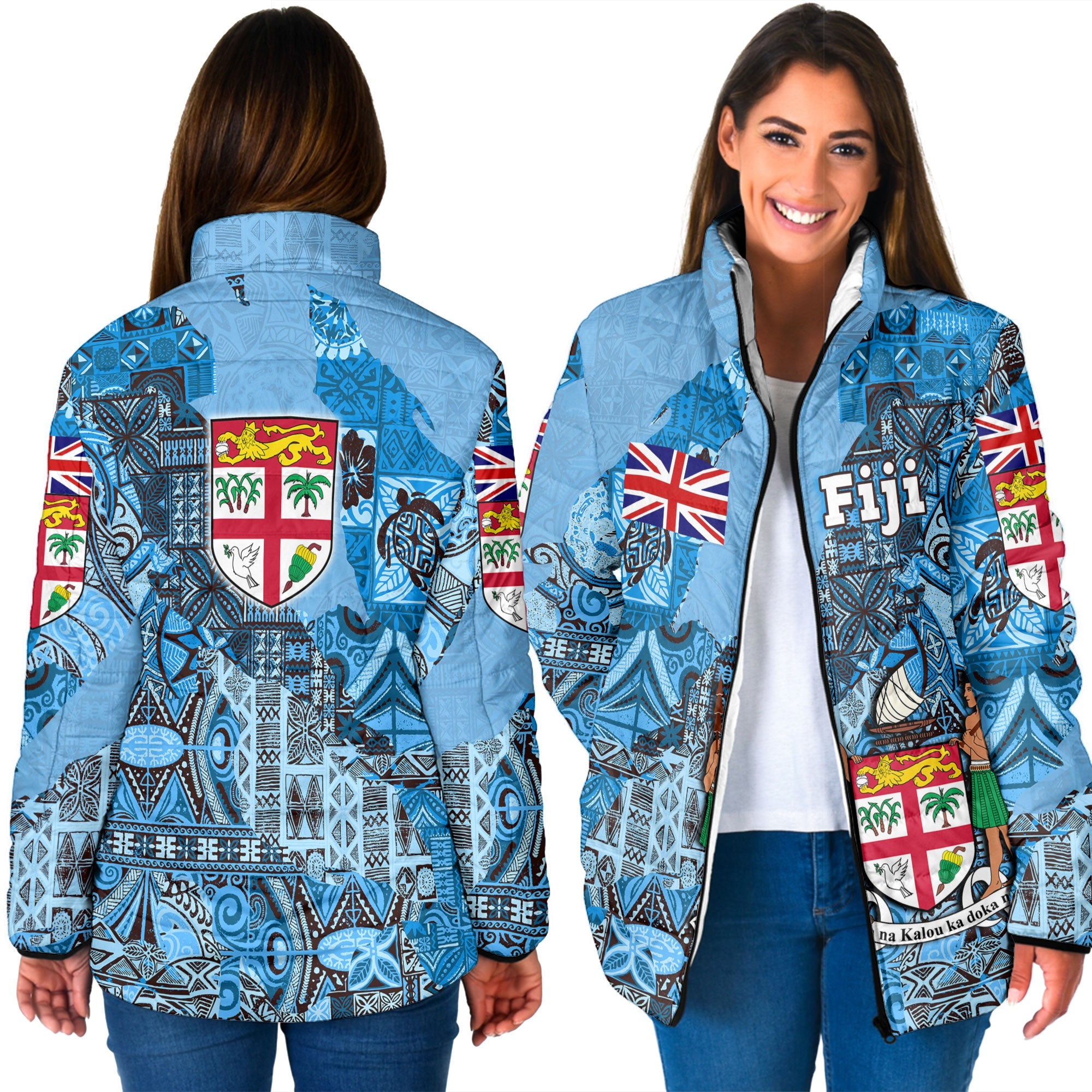 Fiji Flag & Coat Of Arms Women Padded Jacket