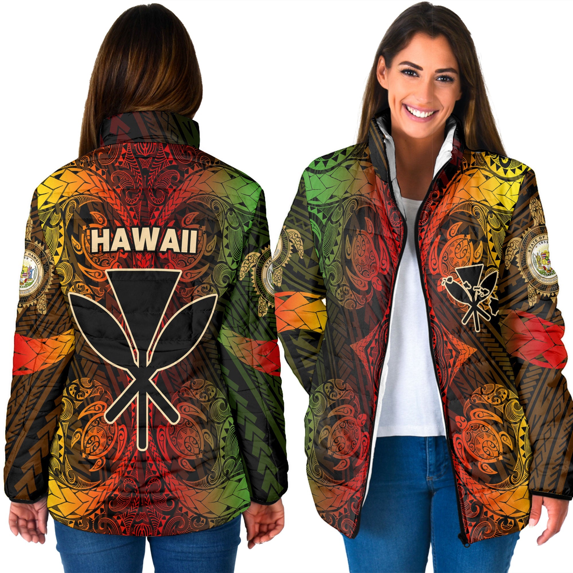 Kanaka Maoli Hawaii Women Padded Jacket Reggae Style