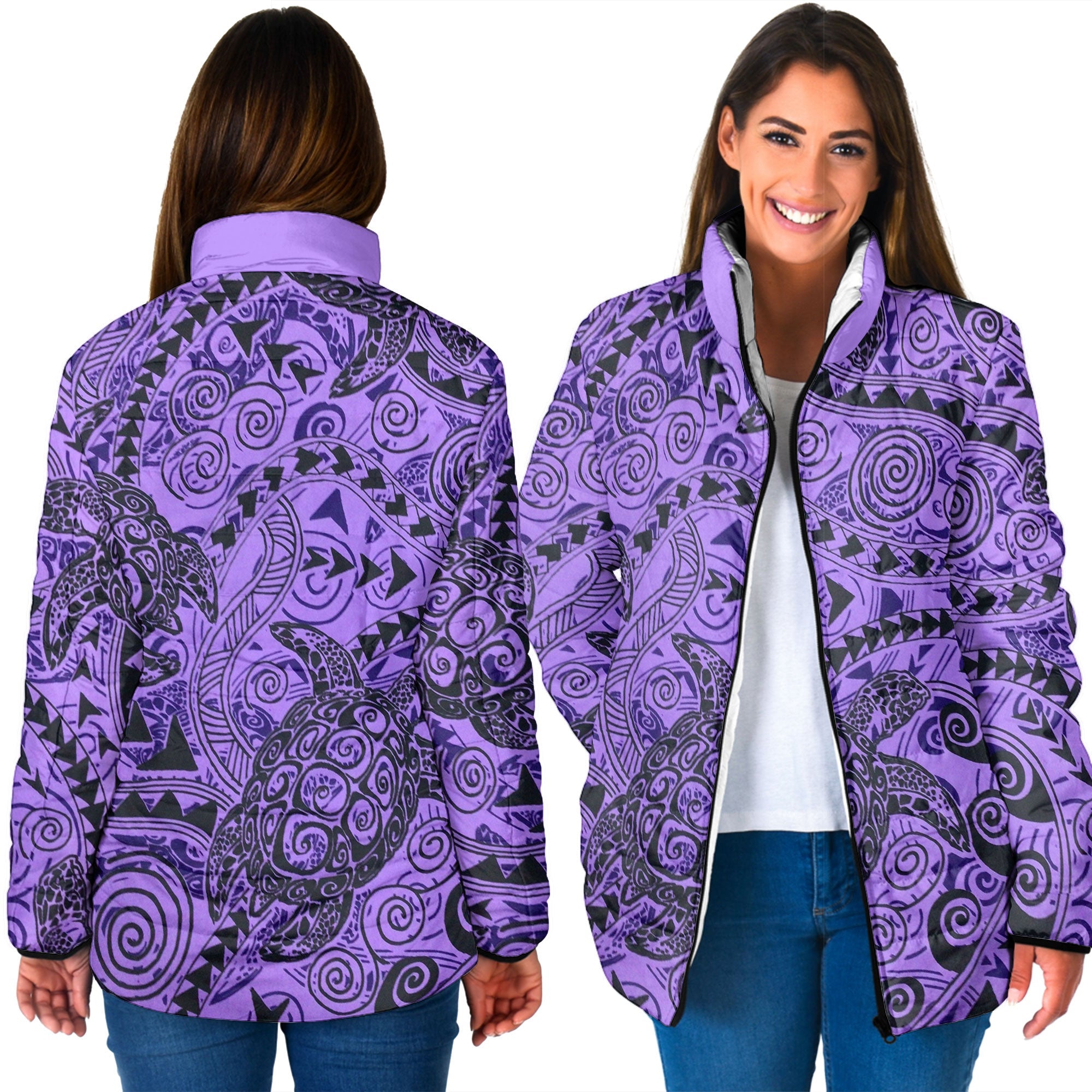 Hawaii Polynesian Turtle Women Padded Jacket Purple Style