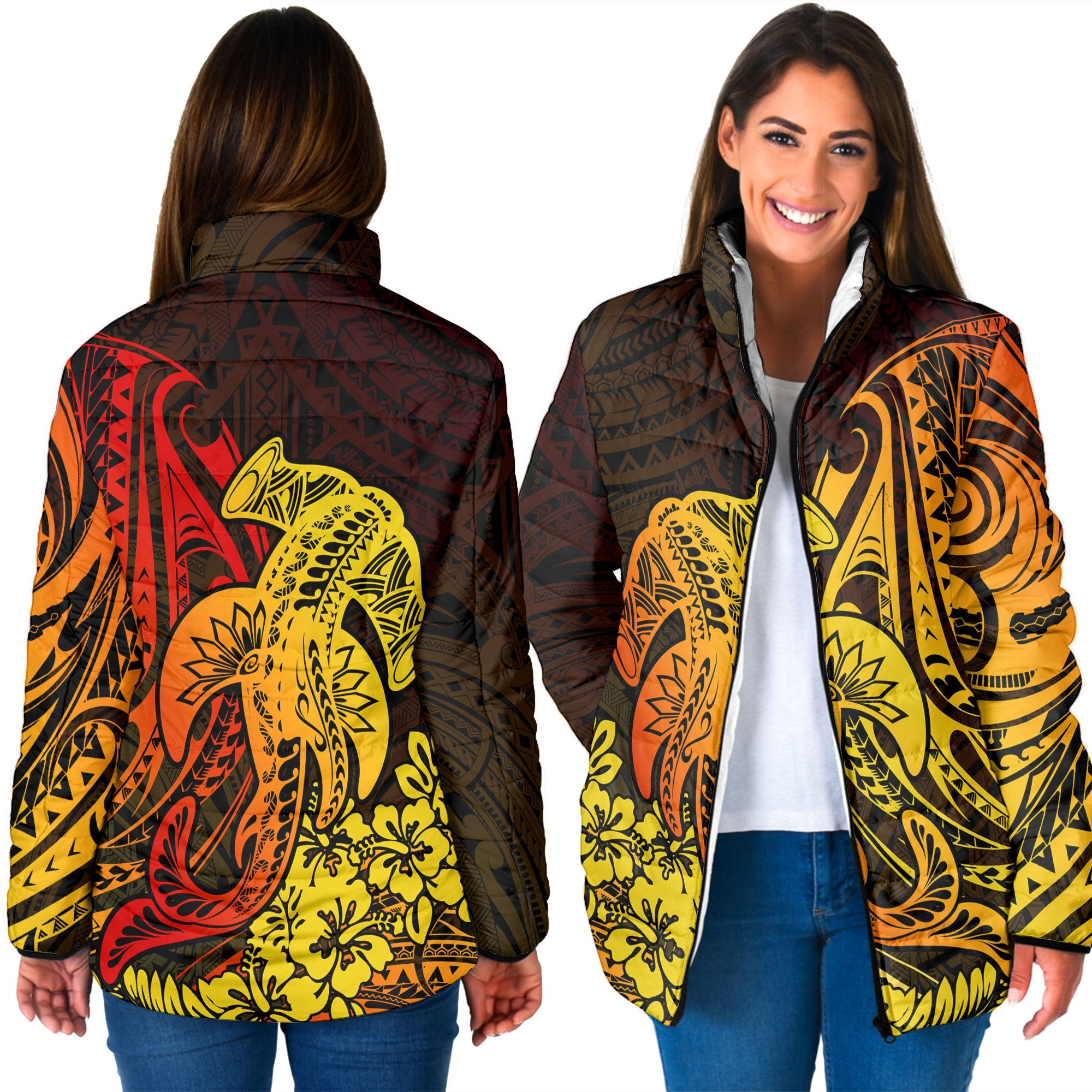 Hawaii Hammerhead Shark Women Padded Jacket Reggae Style