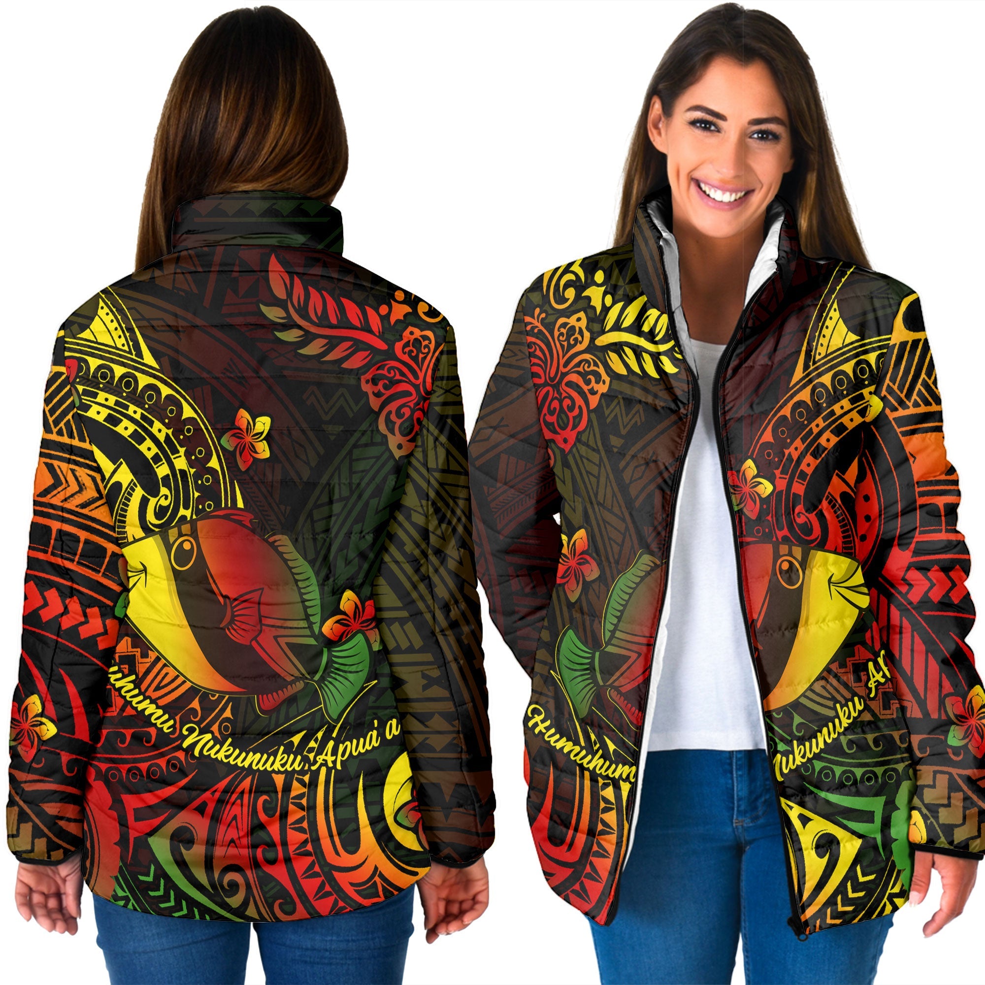 Hawaii Humuhumu Fish Women Padded Jacket Reggae Style