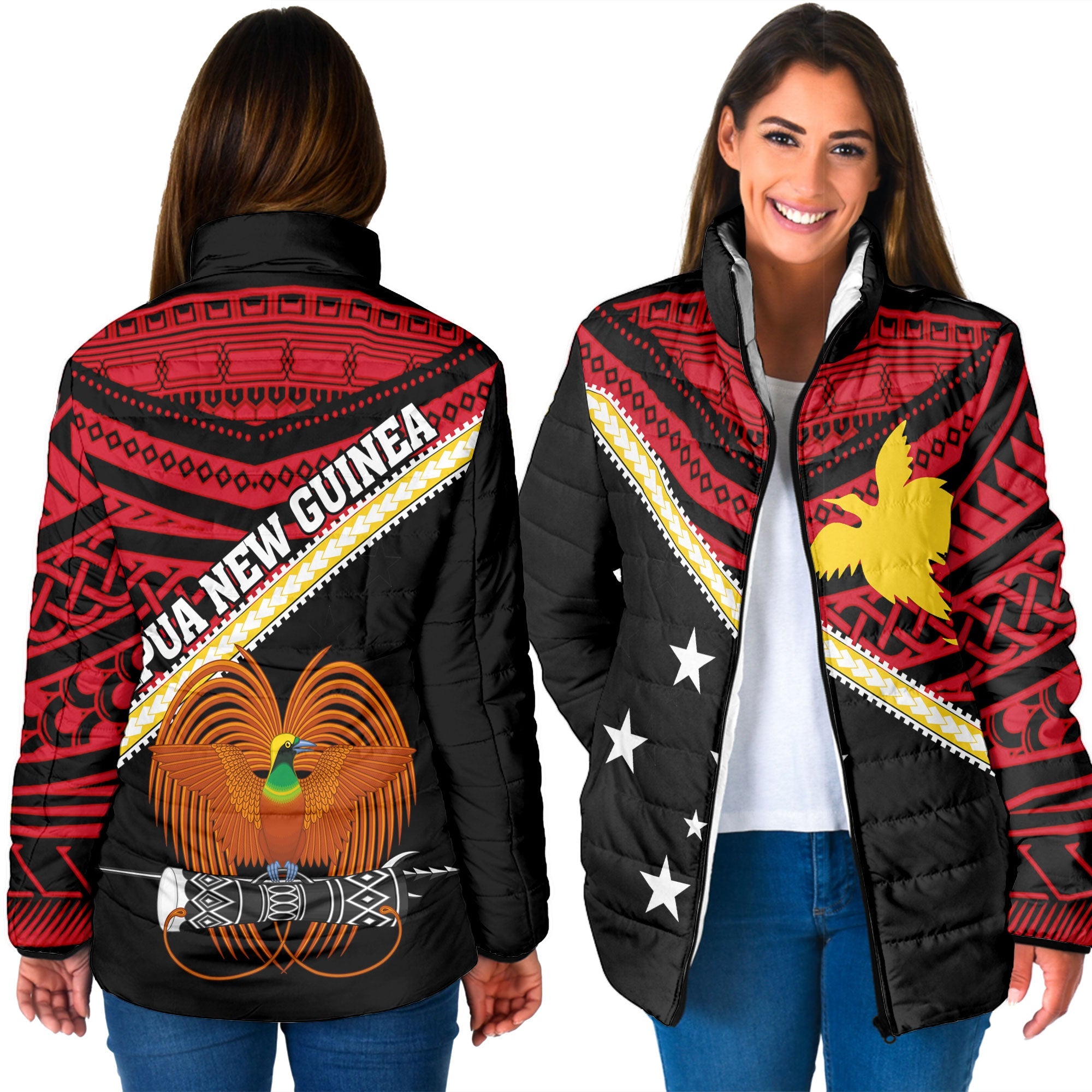 Papua New Guinea Women Padded Jacket Polynesian Flag Style