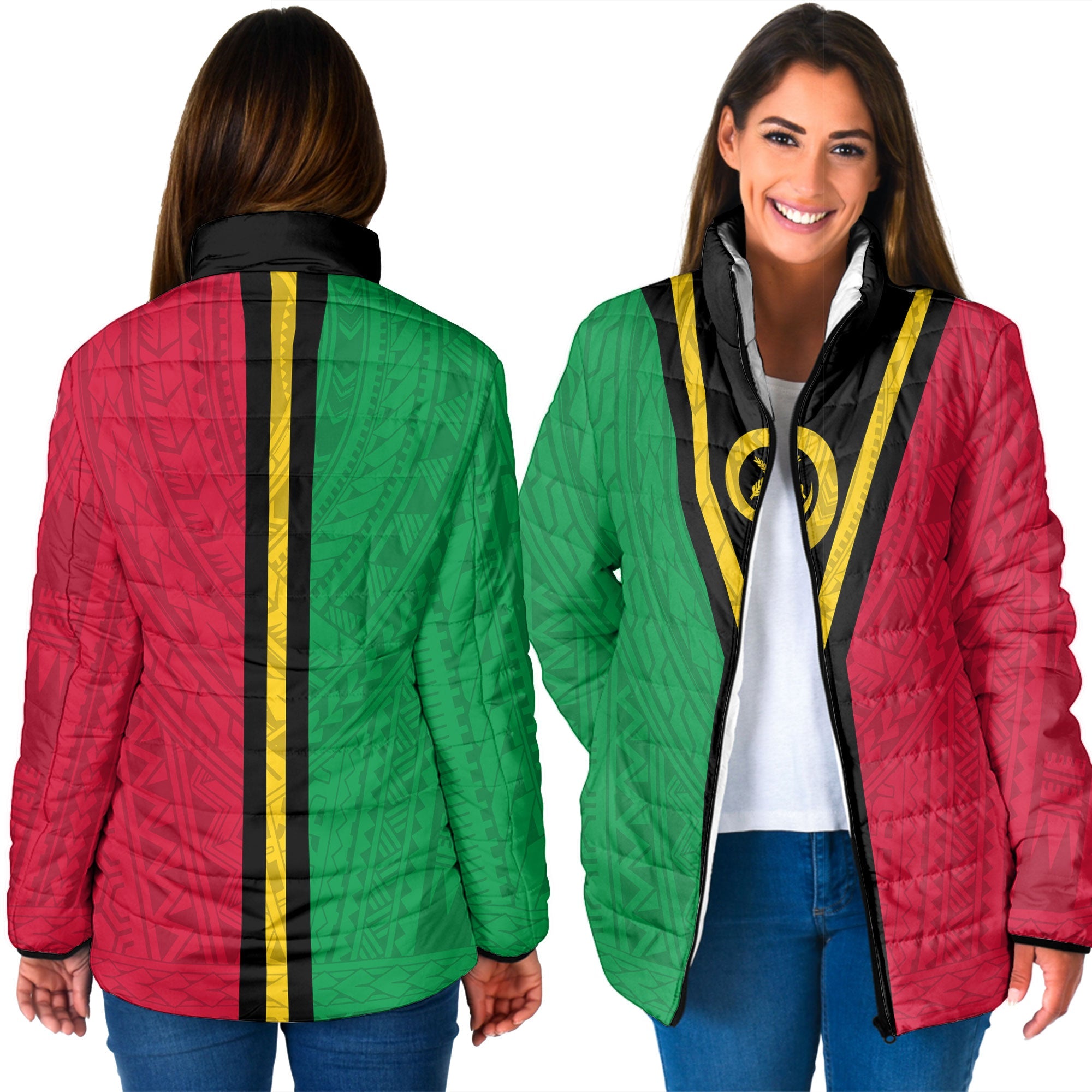 Vanuatu Women Padded Jacket Polynesian Flag Style