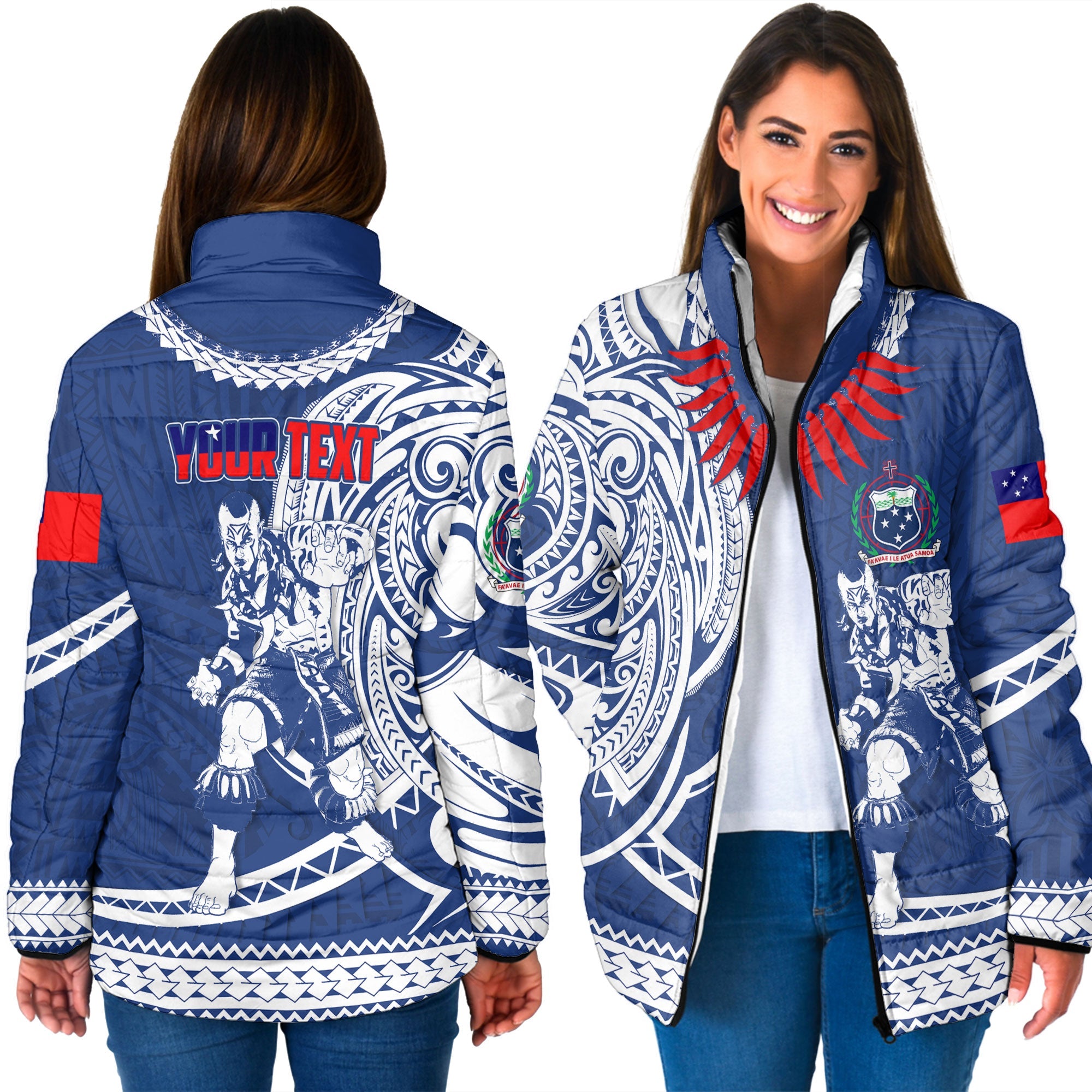 Custom Samoa Women Padded Jacket Warrior Ula Nifo Style