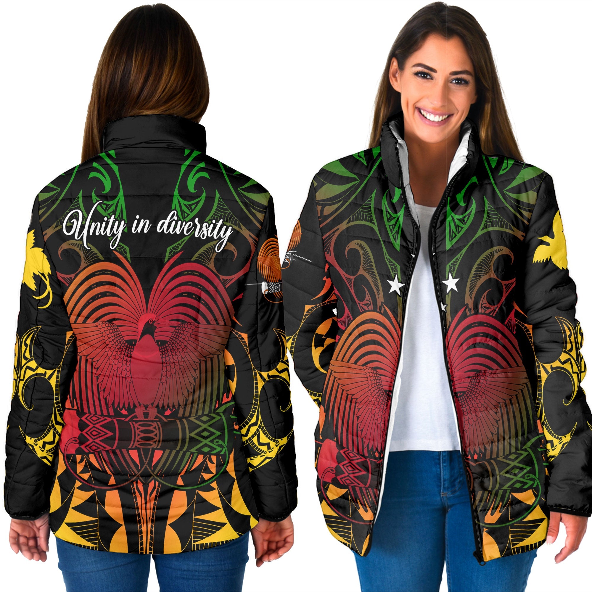 Papua New Guinea Women Padded Jacket Unity In Diversity Motto