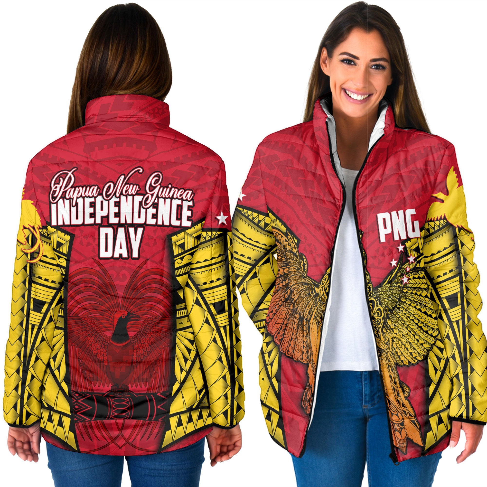 Papua New Guinea Independence Day Women Padded Jacket Raggiana Bird of Paradise Style