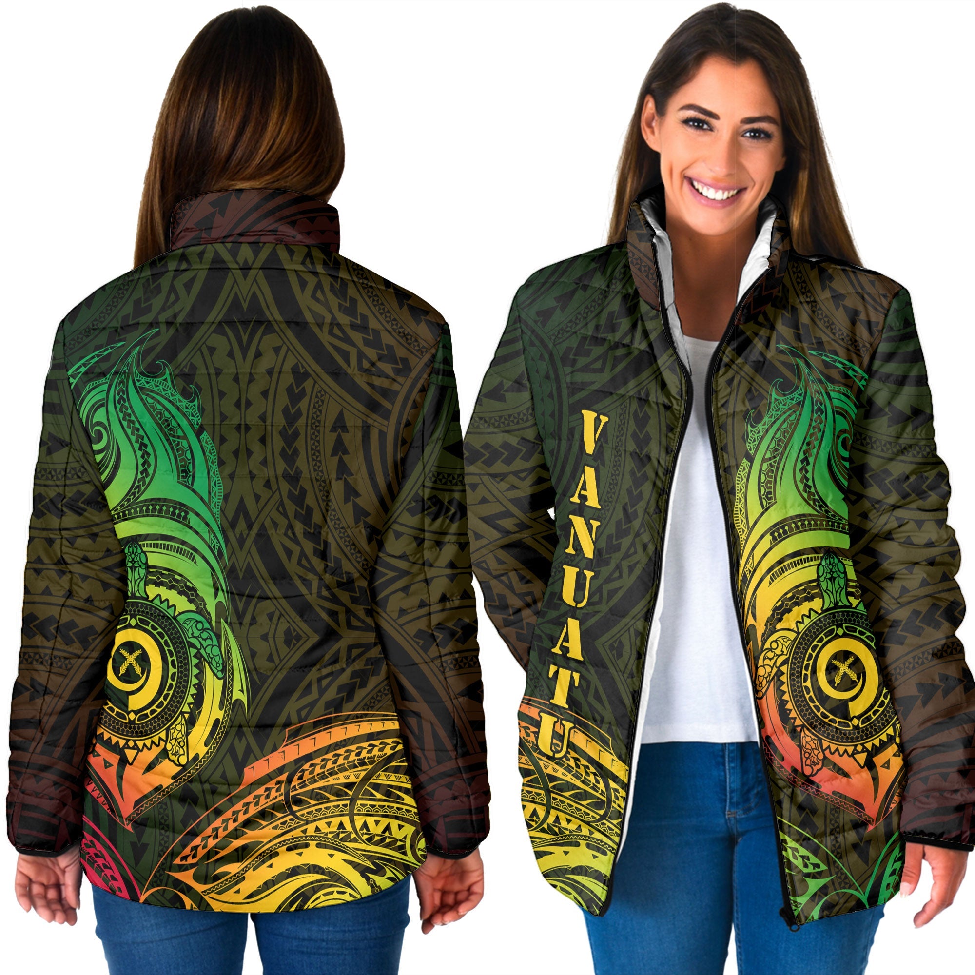 Vanuatu Women Padded Jacket Polynesian Reggae Style