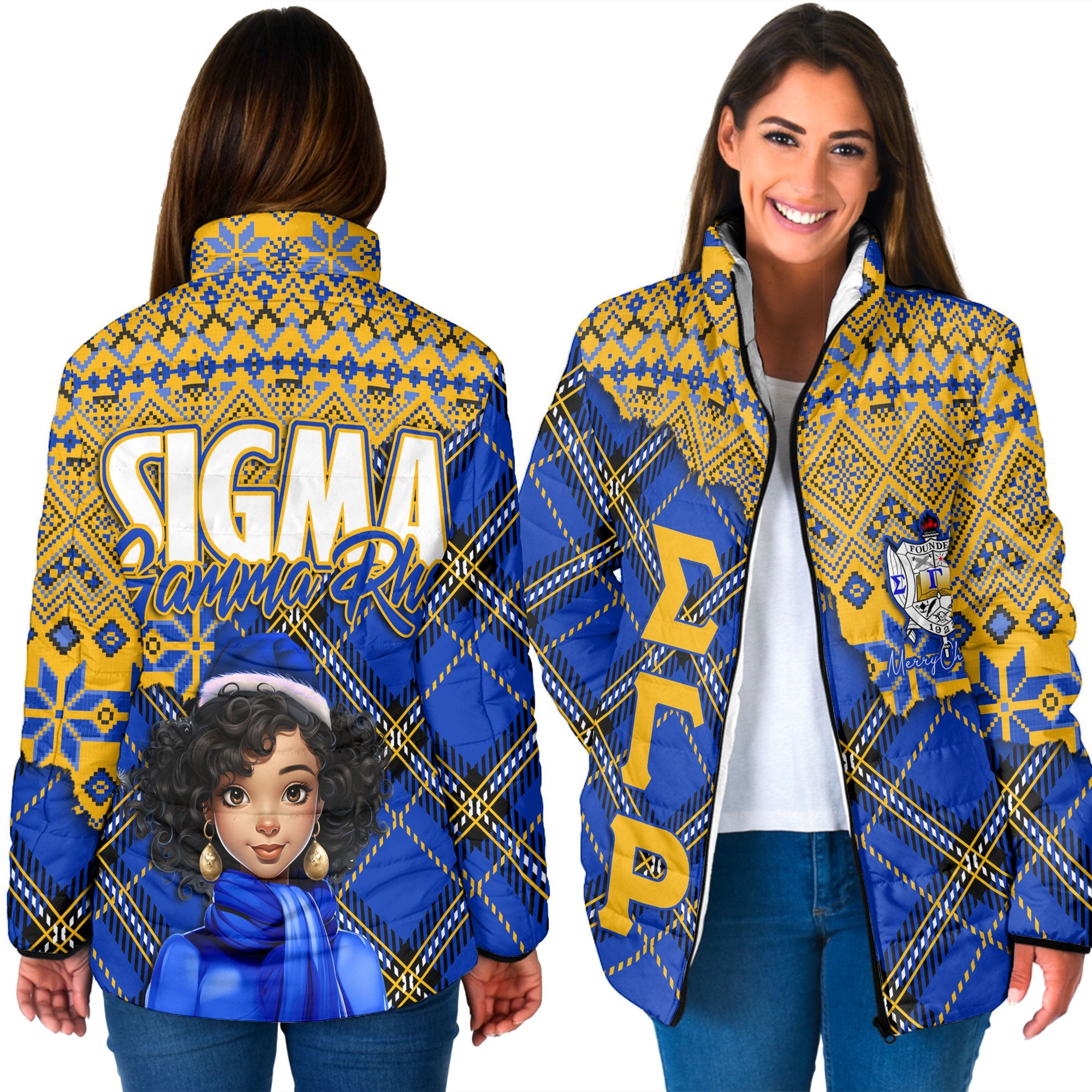 Sorority Jacket - Christmas Sigma Gamma Rho Girl Women Padded Jacket Plaid Background Style