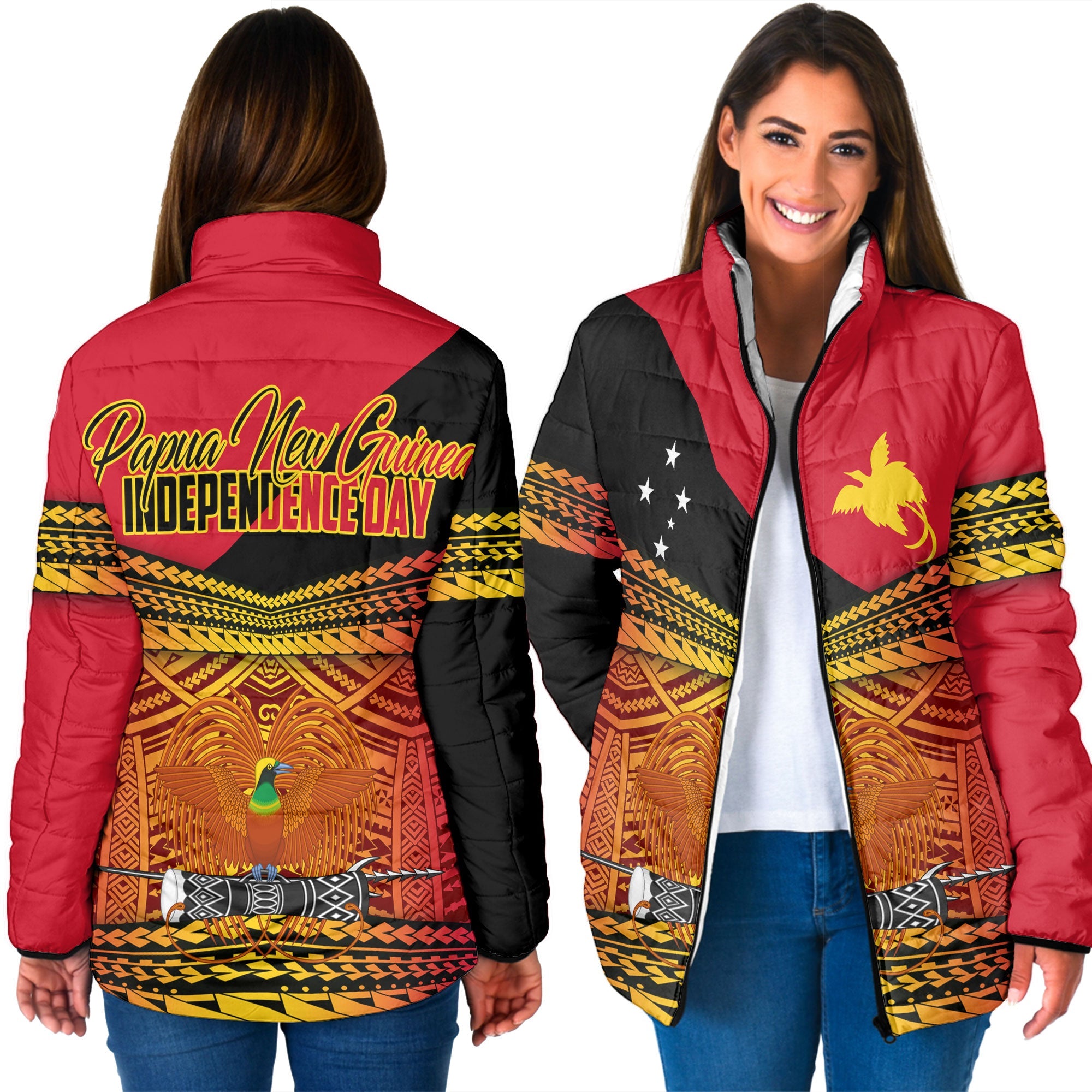 Papua New Guinea Independence Day Women Padded Jacket PNG Emblem Style