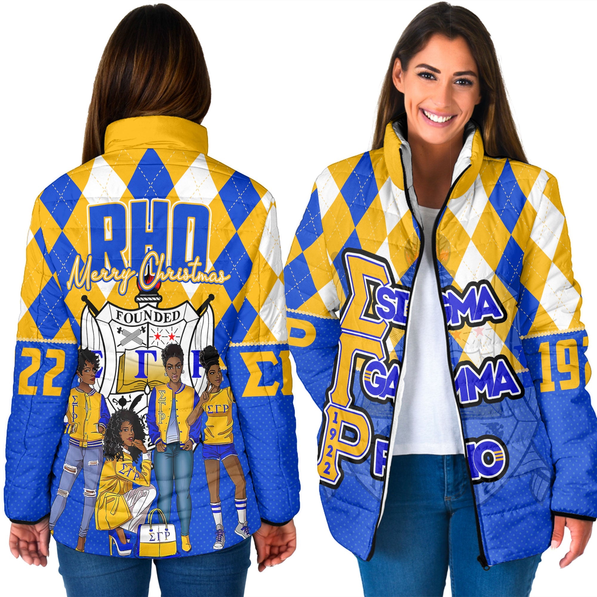 Sorority Jacket - Christmas Sigma Gamma Rho Girl Women Padded Jacket Rhombus Pattern Style