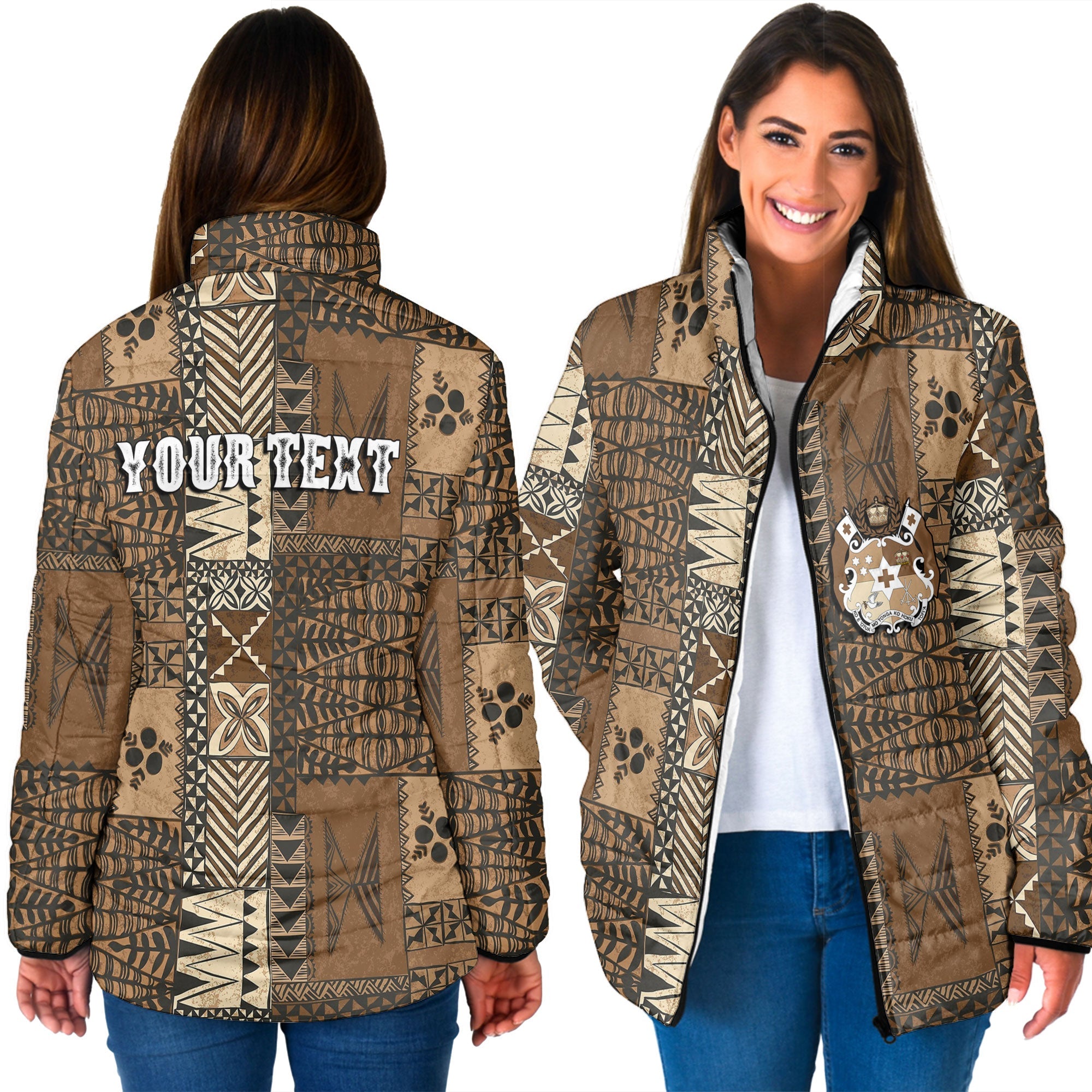 Custom Tonga Women Padded Jacket Ngatu Tapa Style