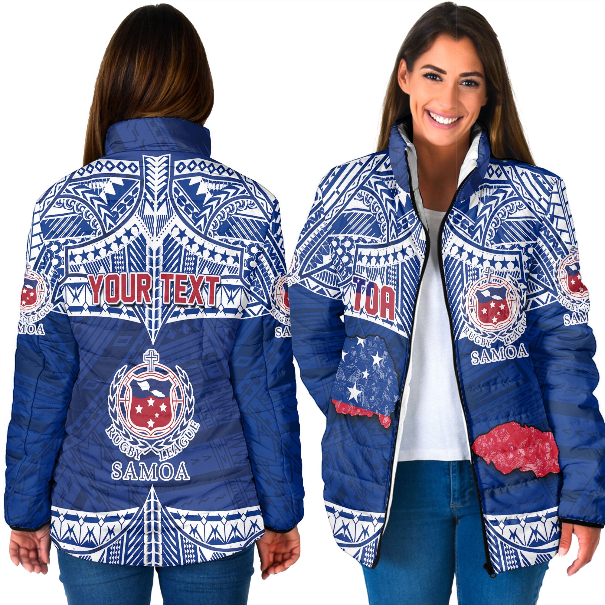 Custom Samoa TOA Rugby Women Padded Jacket Map Style