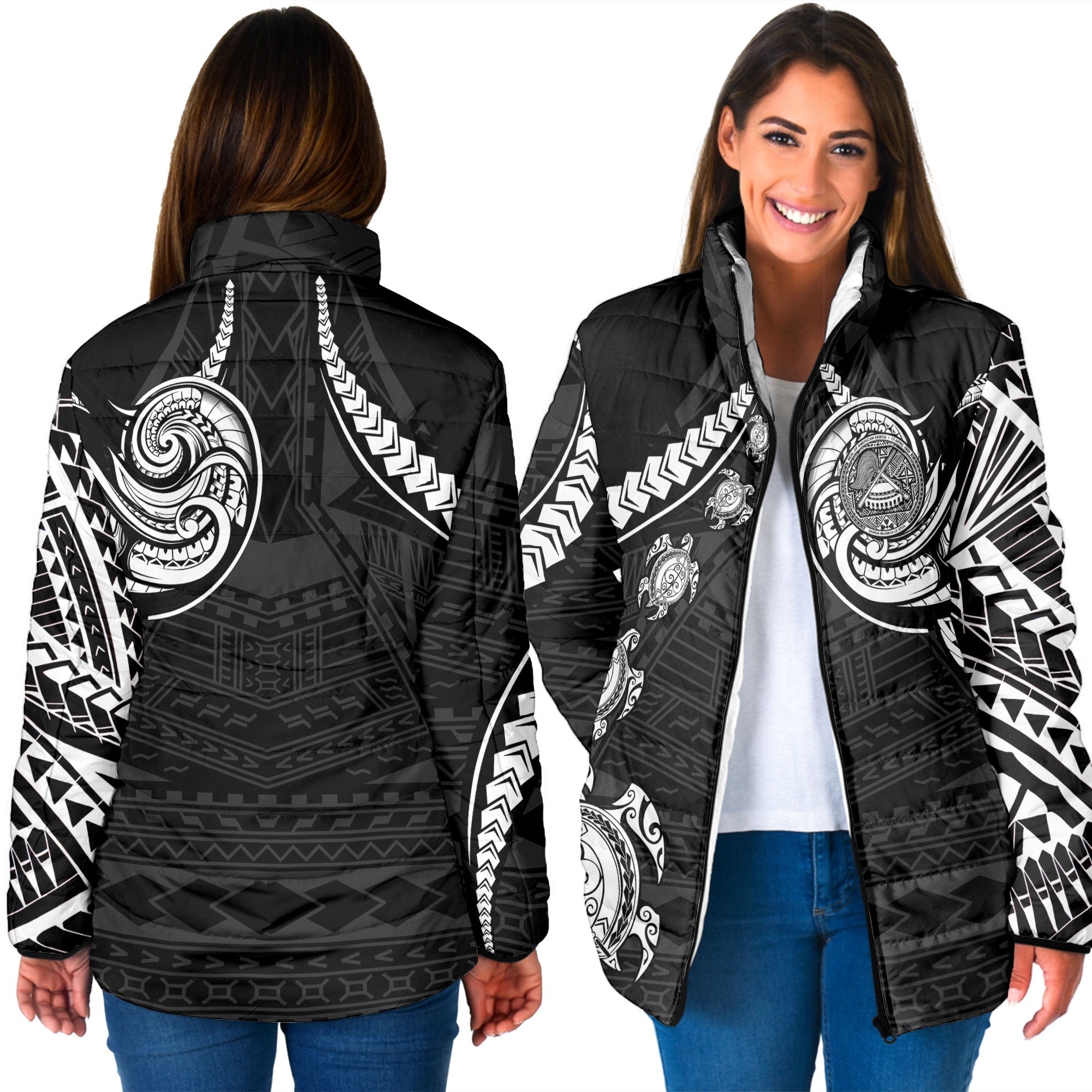 Seal Of American Samoa Women Padded Jacket Turtle Style