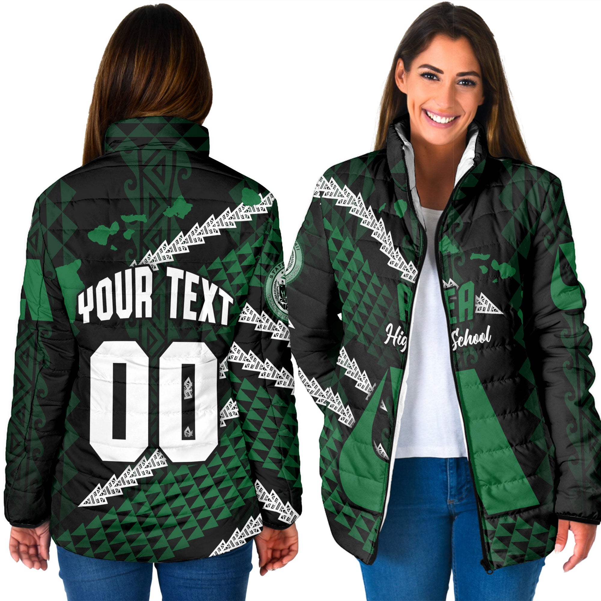 Hawaii Aiea High School Custom Women Padded Jacket Map Style