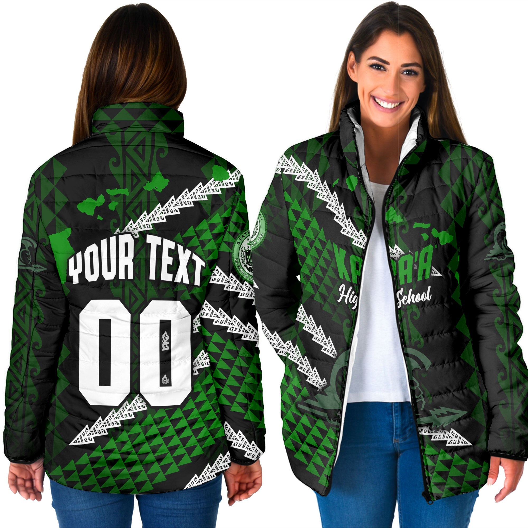 Hawaii Kapaa High School Custom Women Padded Jacket Map Style