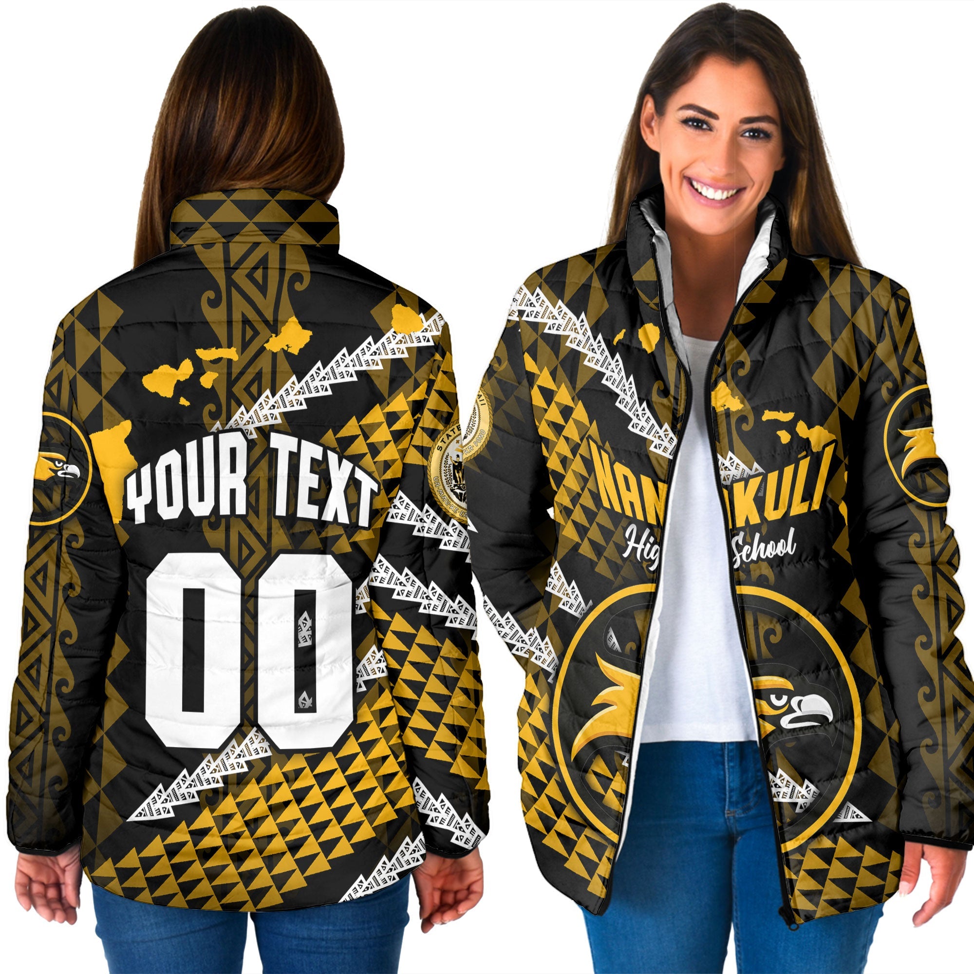 Hawaii Nanakuli High School Custom Women Padded Jacket Map Style