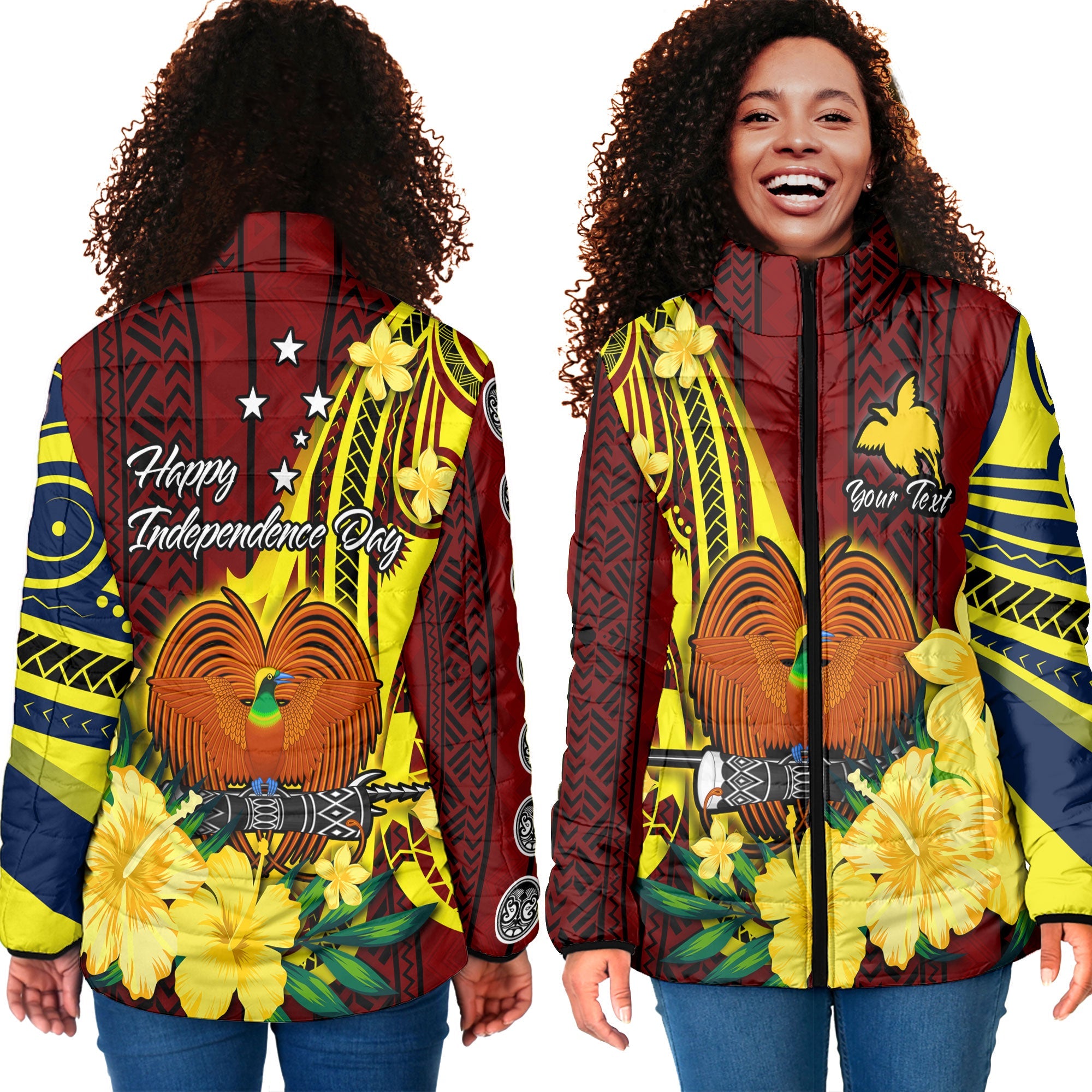 Custom Papua New Guinea Women Padded Jacket Polynesian PNG Bird Independence Day - LH1