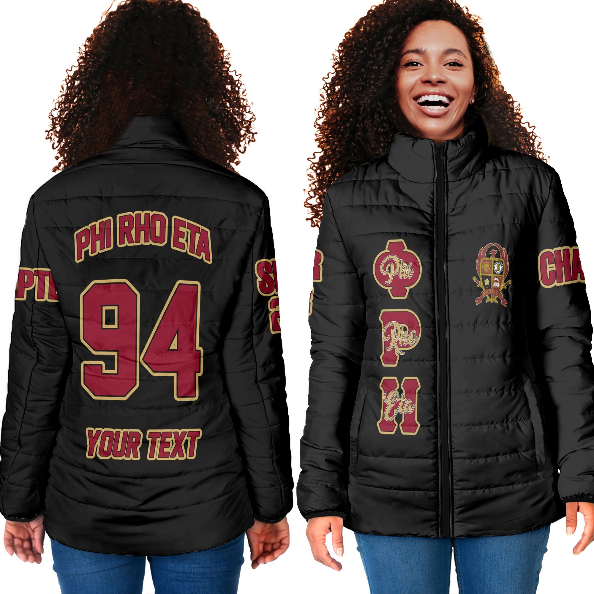 Fraternity Jacket - Personalized Phi Rho Eta Women Padded Jacket Original Dark Style