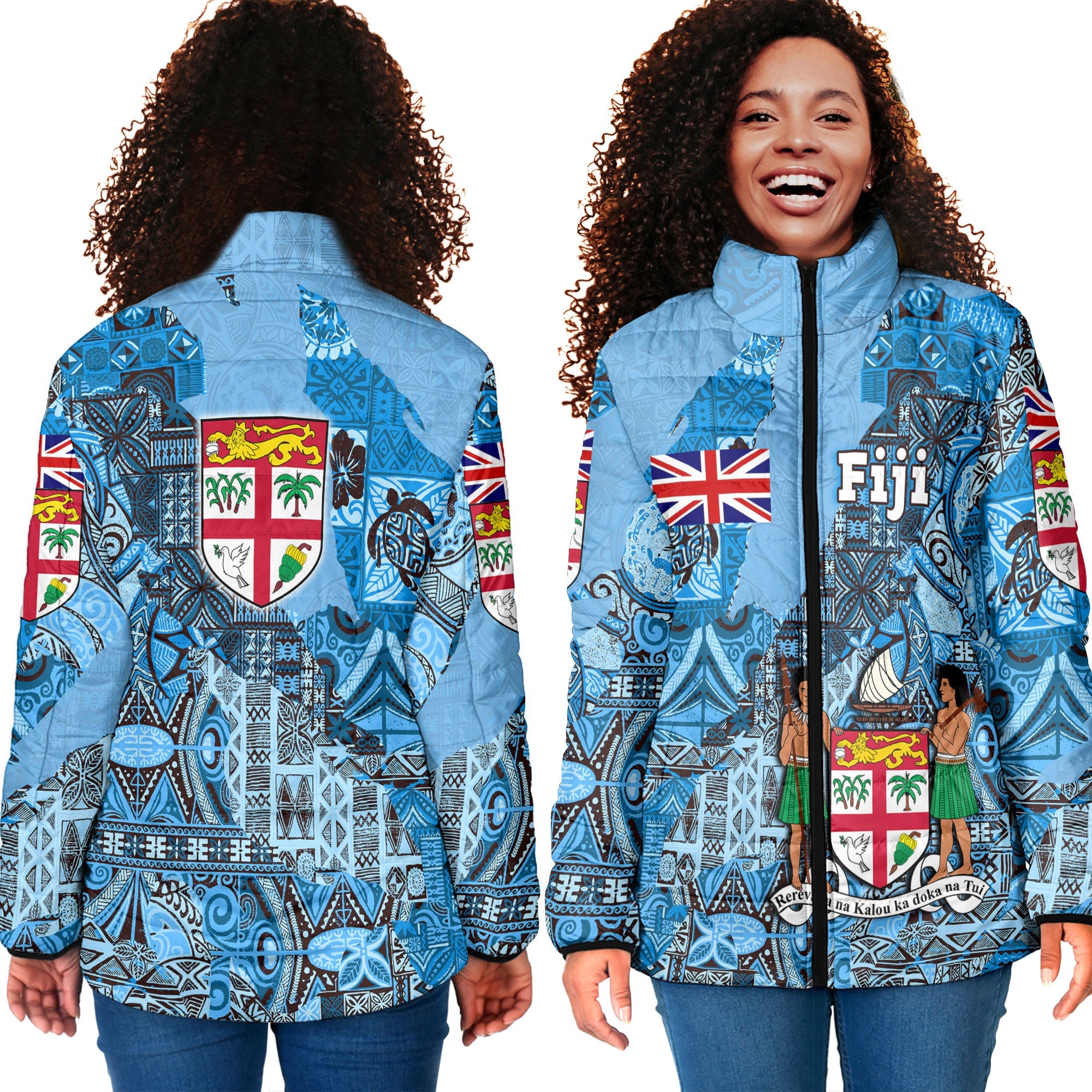 Fiji Flag & Coat Of Arms Women Padded Jacket