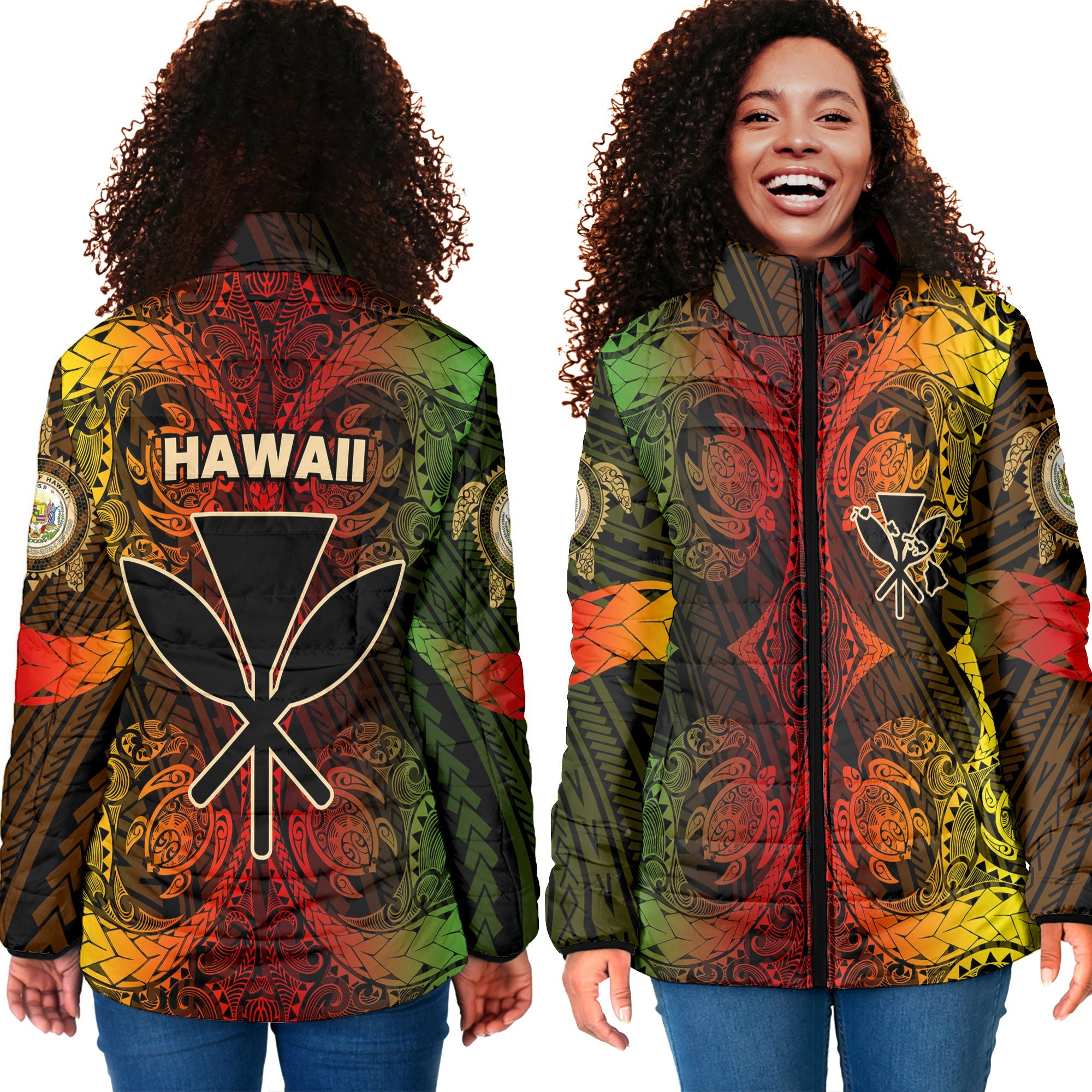 Kanaka Maoli Hawaii Women Padded Jacket Reggae Style