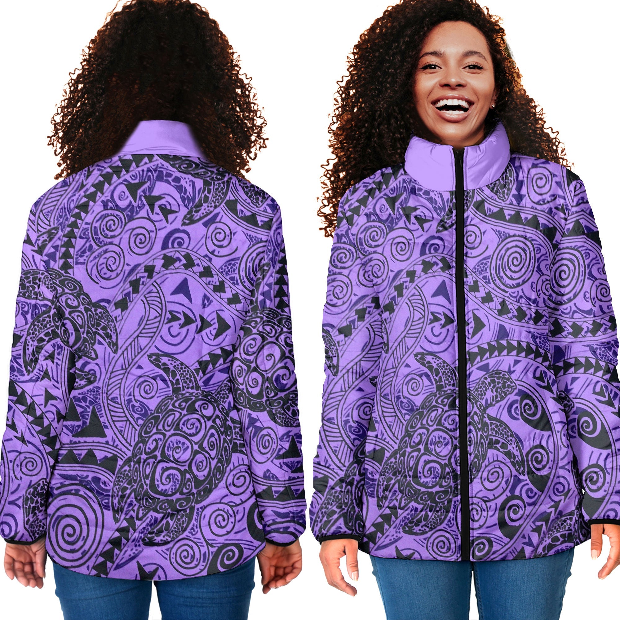 Hawaii Polynesian Turtle Women Padded Jacket Purple Style