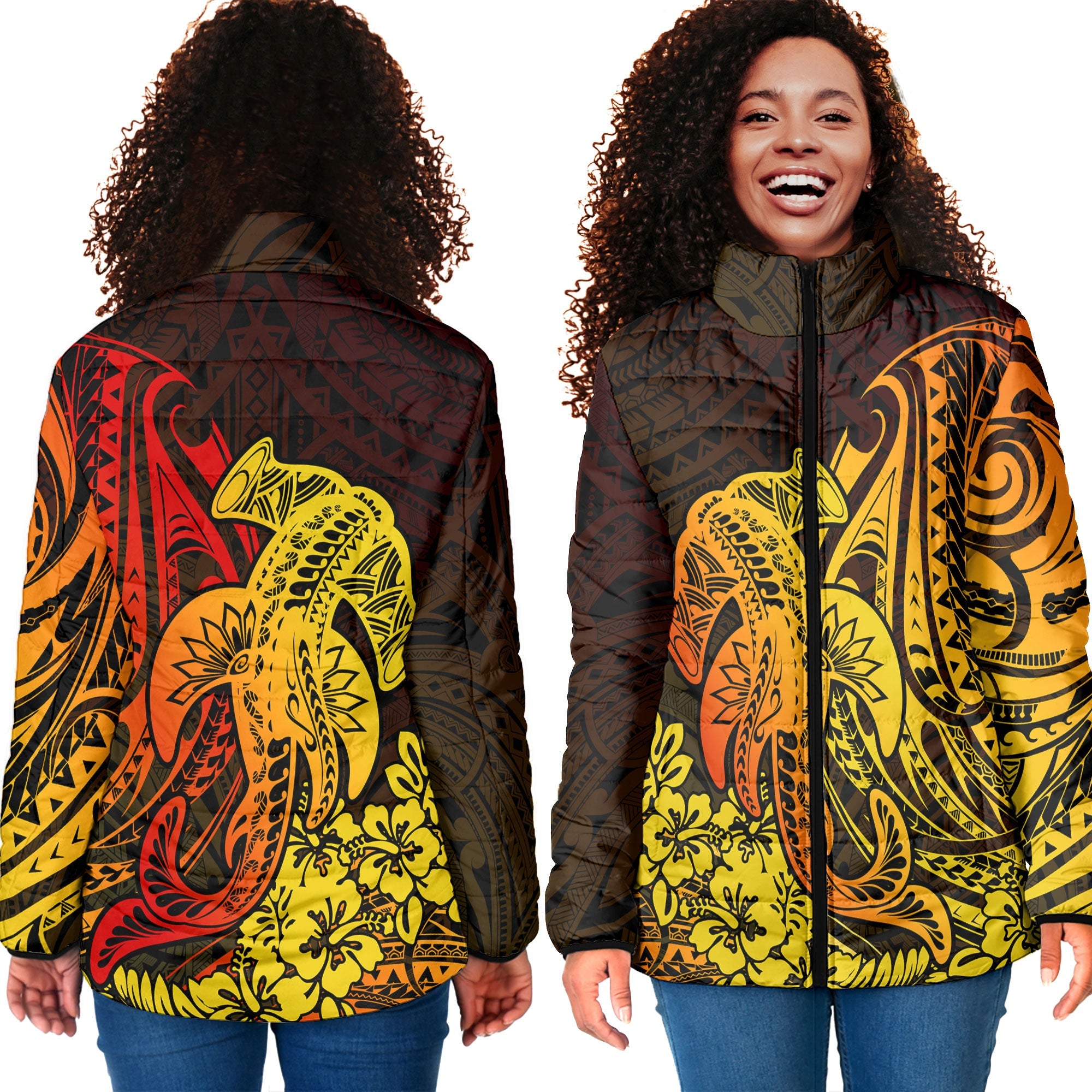 Hawaii Hammerhead Shark Women Padded Jacket Reggae Style