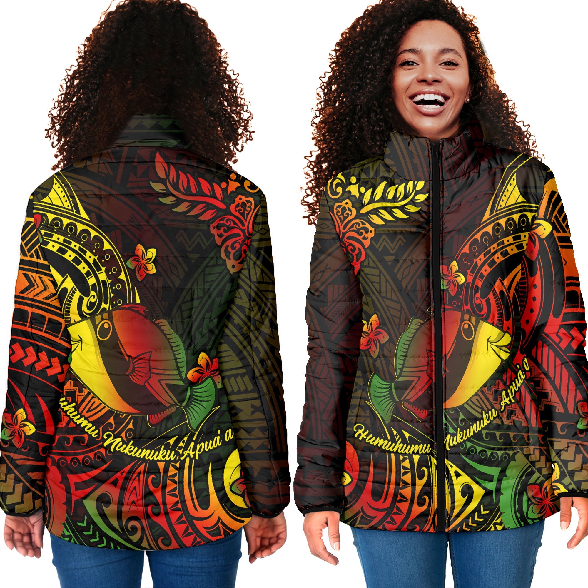 Hawaii Humuhumu Fish Women Padded Jacket Reggae Style