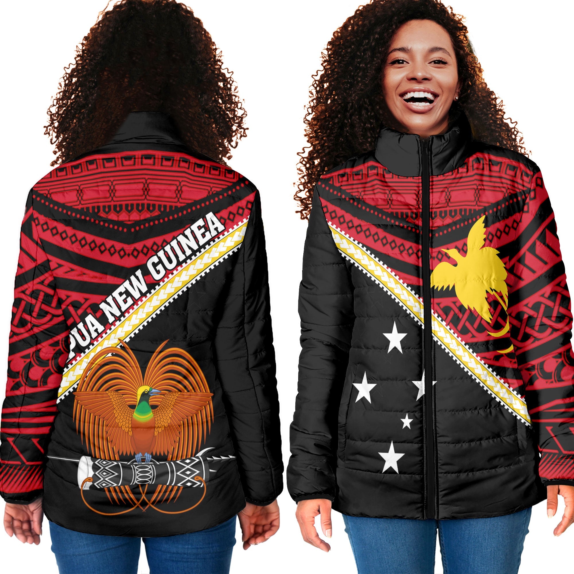 Papua New Guinea Women Padded Jacket Polynesian Flag Style