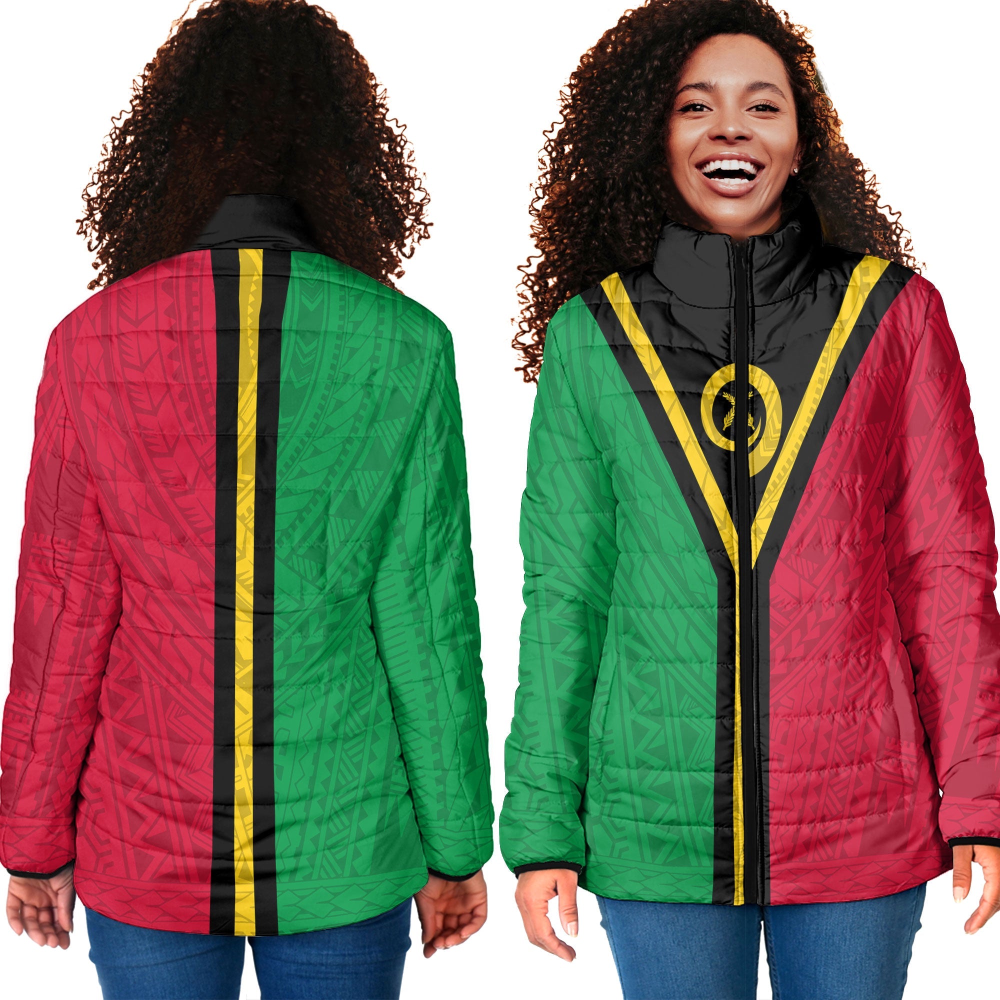 Vanuatu Women Padded Jacket Polynesian Flag Style