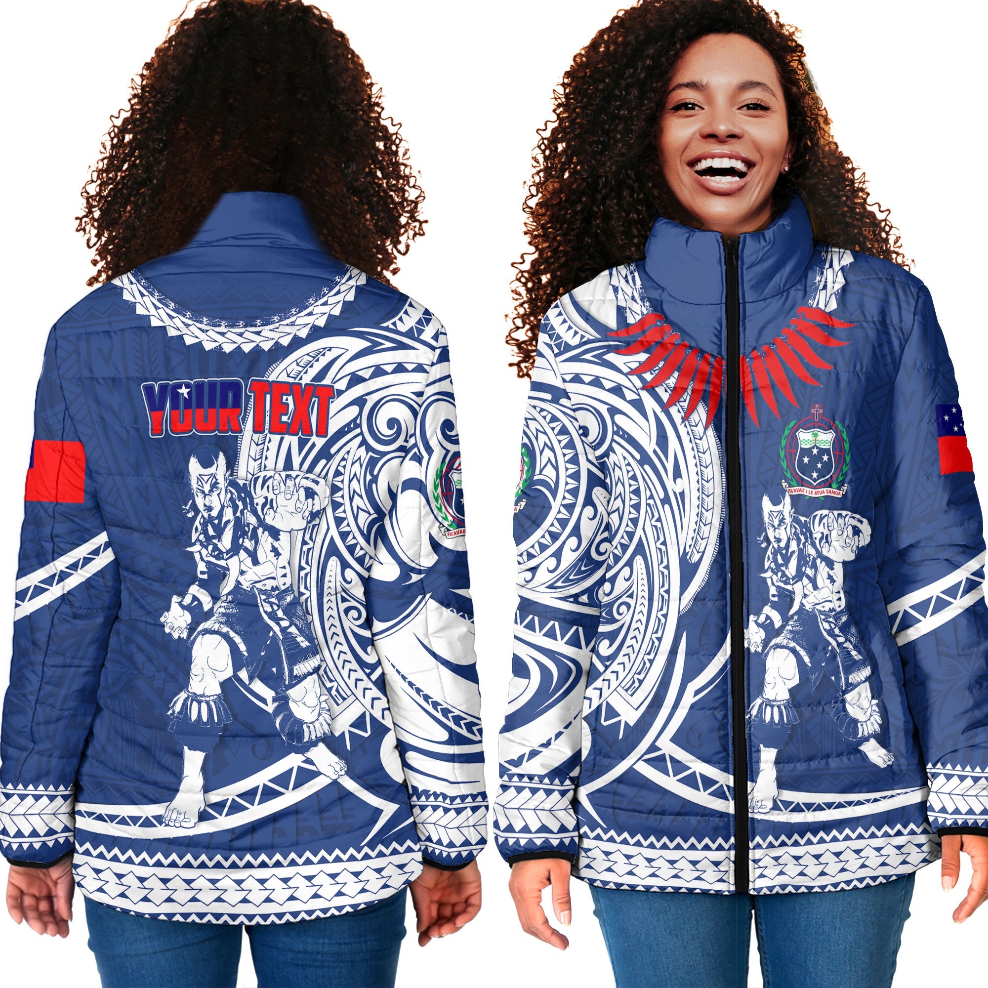 Custom Samoa Women Padded Jacket Warrior Ula Nifo Style